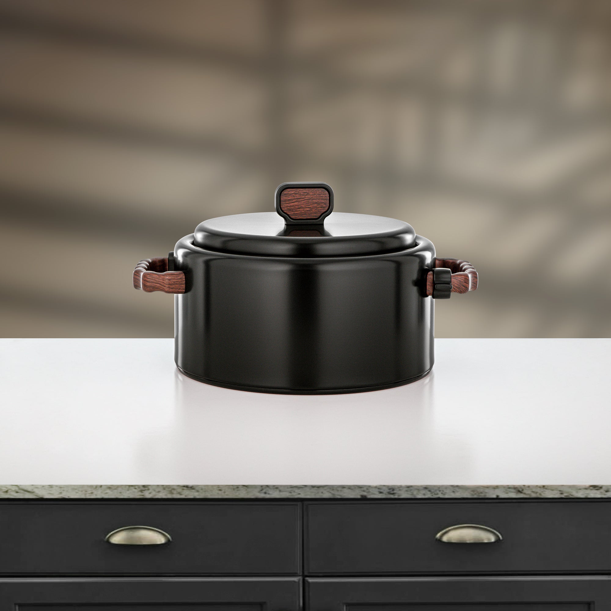 Almarjan 2 Pieces Hot Pot Set, Matt Black & Dark Wood