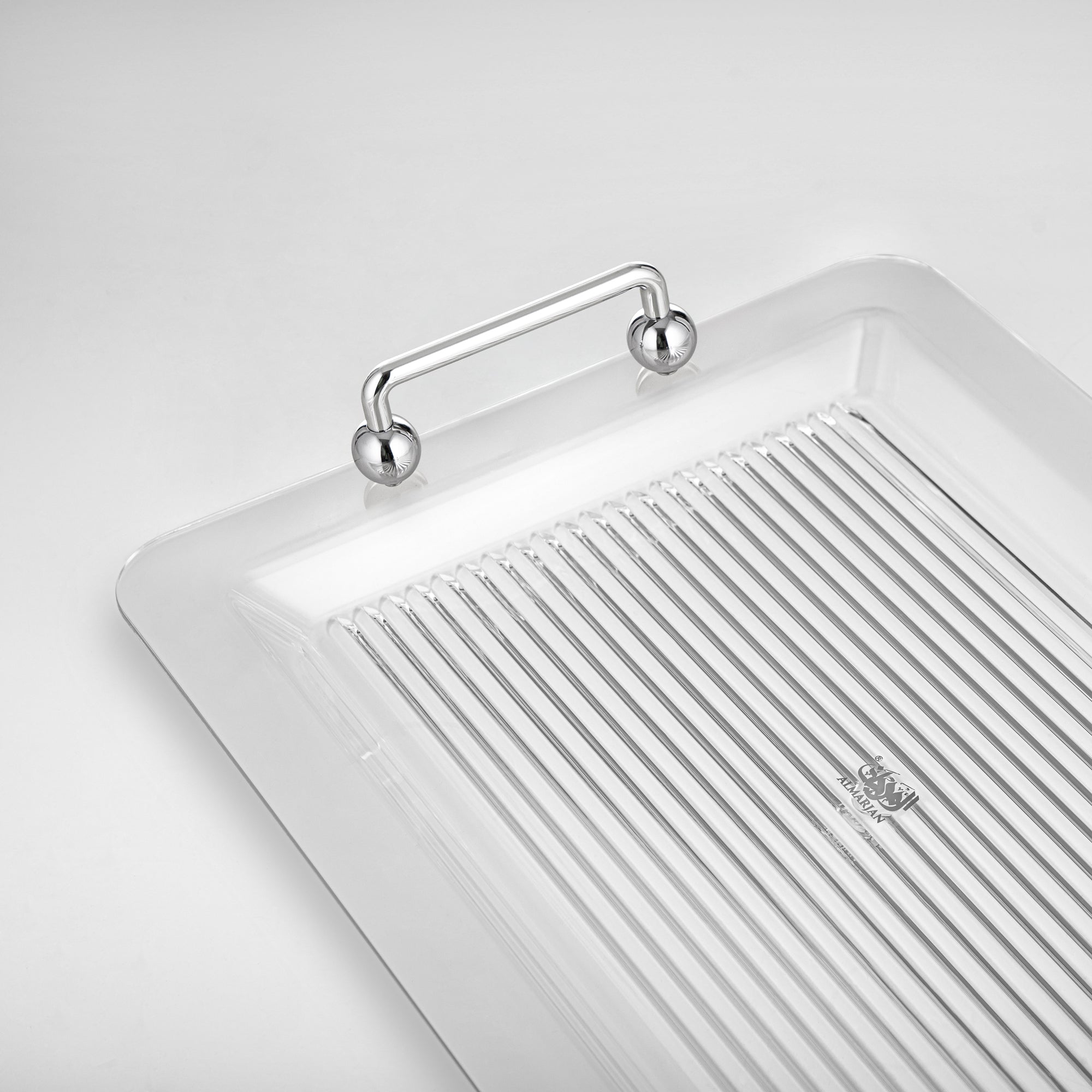 Almarjan Serving Tray 45CM, Acrylic, Silver Handle (FB03-450 ALLC) Ramadan Serveware