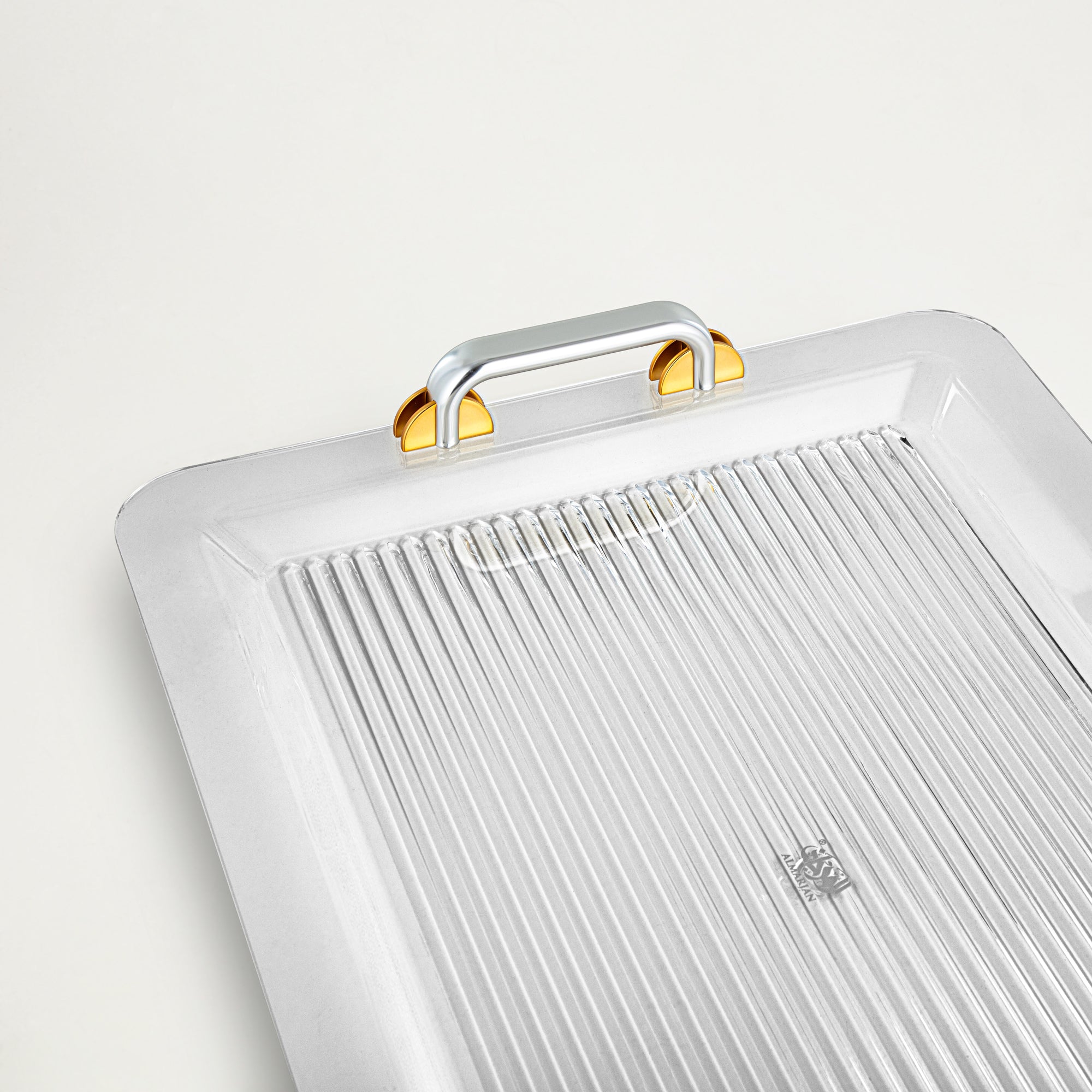 Almarjan Serving Tray 55CM, Acrylic, Matt Silver & Matt Gold Handle (FB06-550 MG/MC) Ramadan Serveware