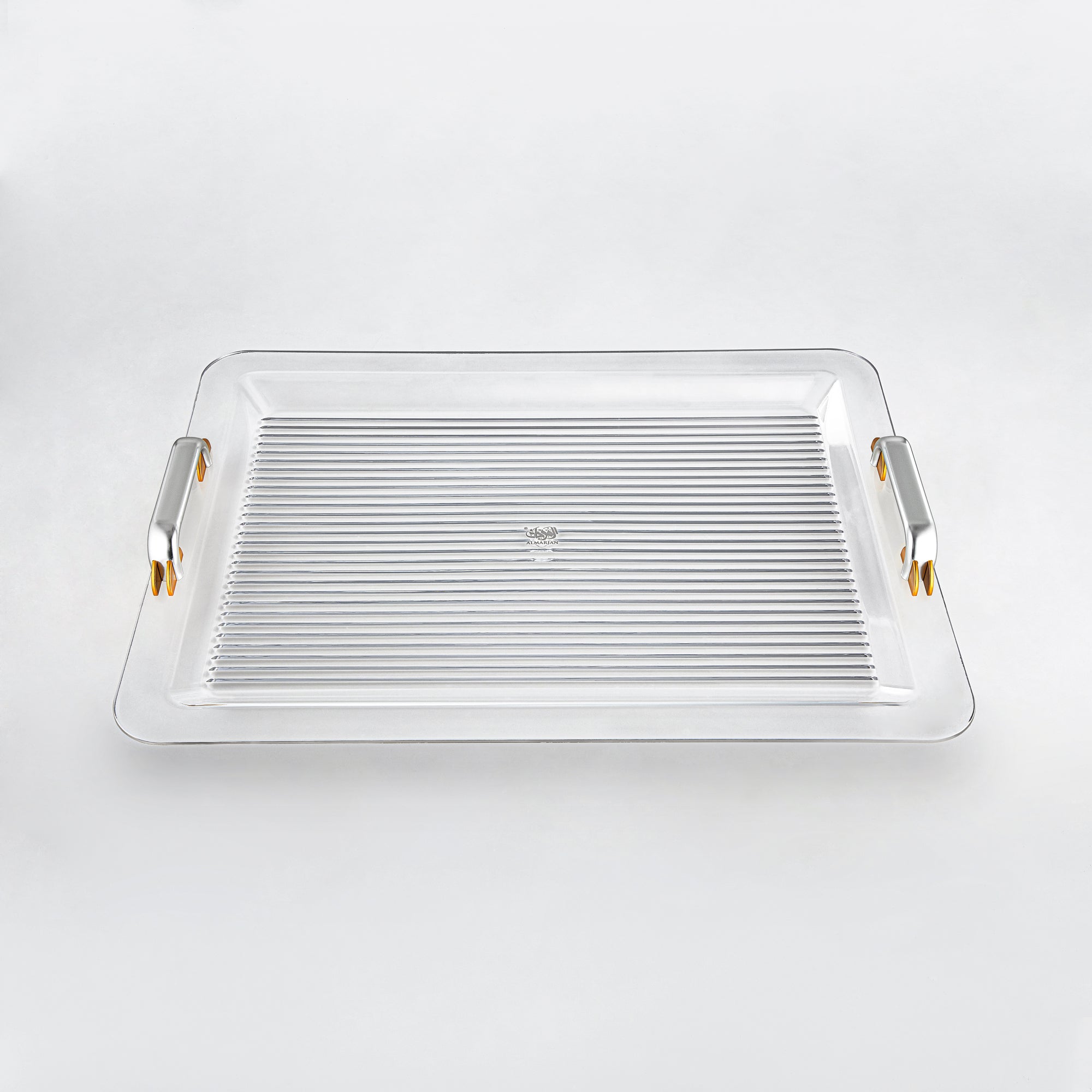 Almarjan Serving Tray 55CM, Acrylic, Matt Silver & Matt Gold Handle (FB06-550 MG/MC) Ramadan Serveware
