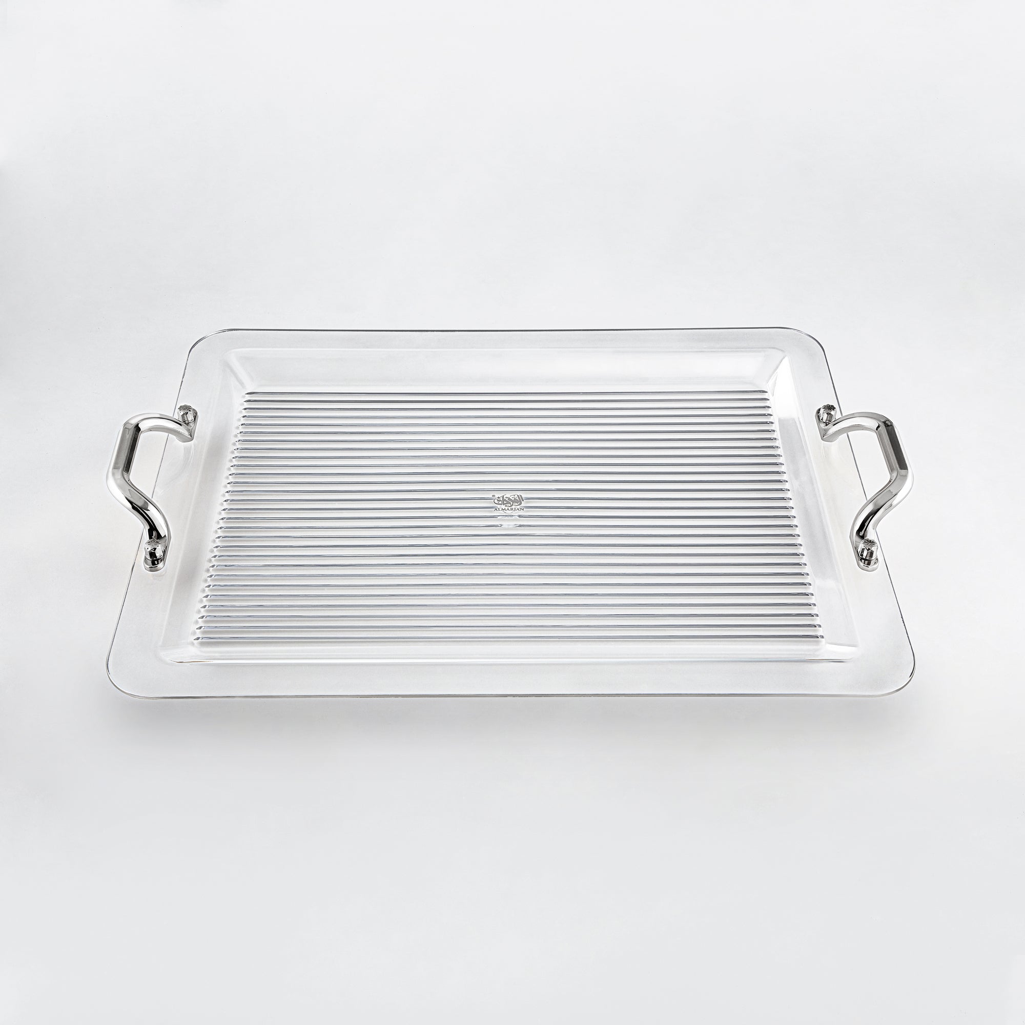 Almarjan 55CM Acrylic Serving Tray, Clear & Silver | FB07-550 ALLC