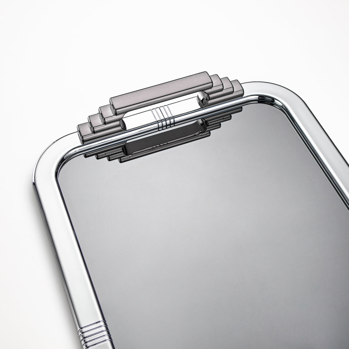 Almarjan Serving Tray 50 cm, Silver & Gun Black
