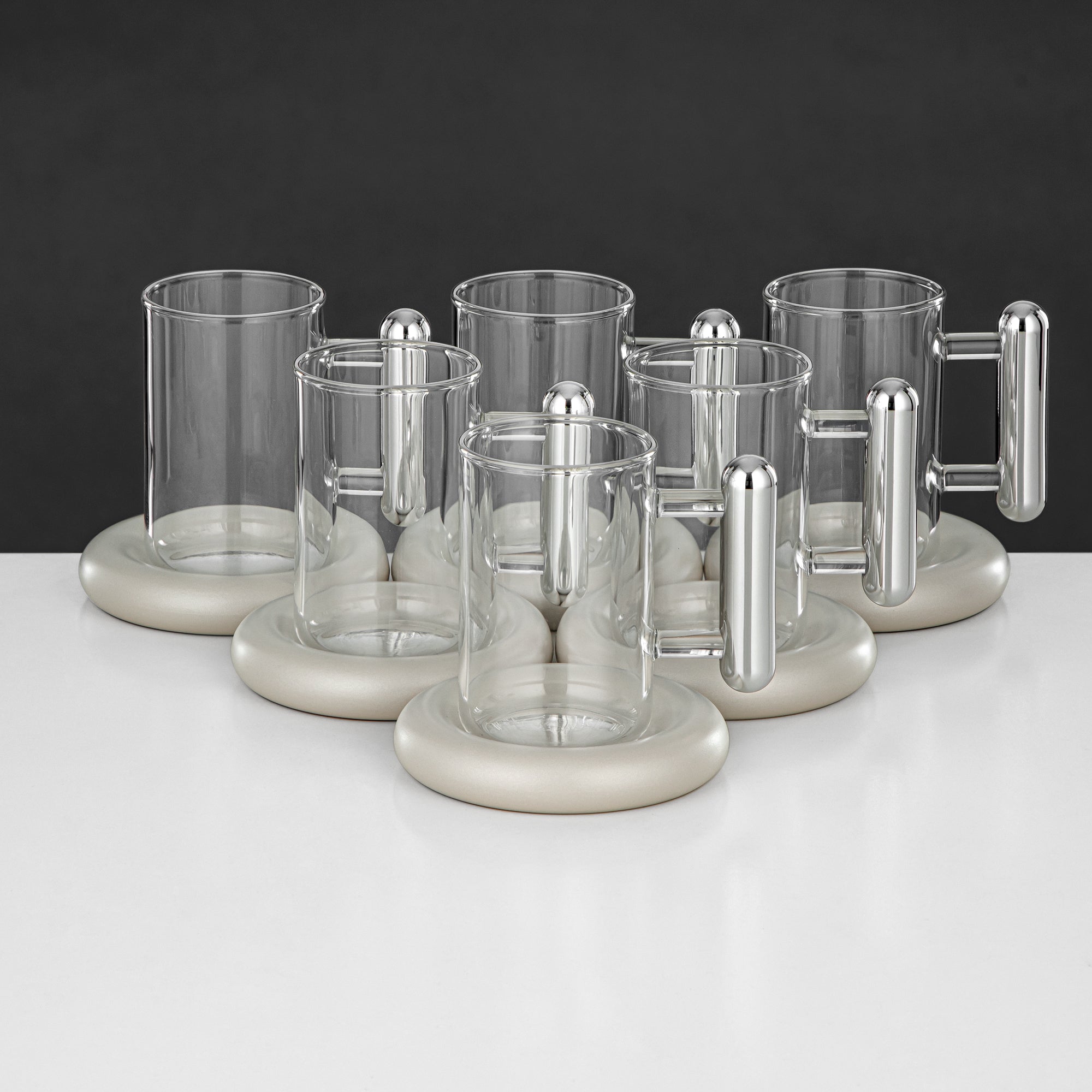 Almarjan Vacuum Flask Set 21-Piece Matt Pearl White with Silver Handle & Cover 1L + 1L (FG211-21 MPW/C) – Complete Serving | Ramadan & Gatherings