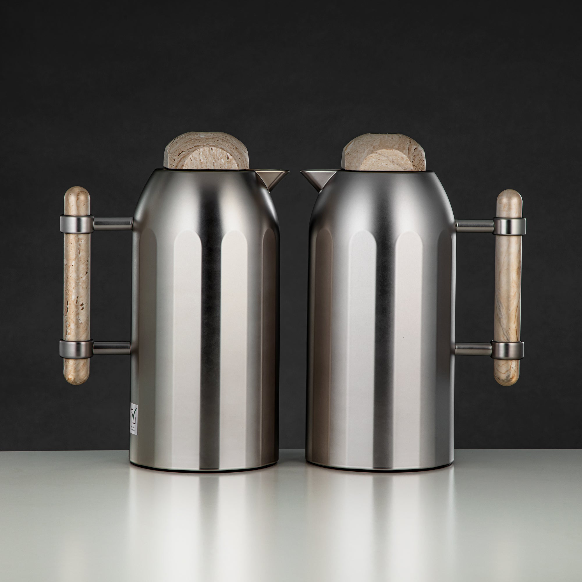 المرجان طقم ترامس Mat Nickel with Travertine Handle & Cover 1L + 1L (FG211-AB-100 MNI/TM) – تقديم أنيق | رمضان و التجمعات