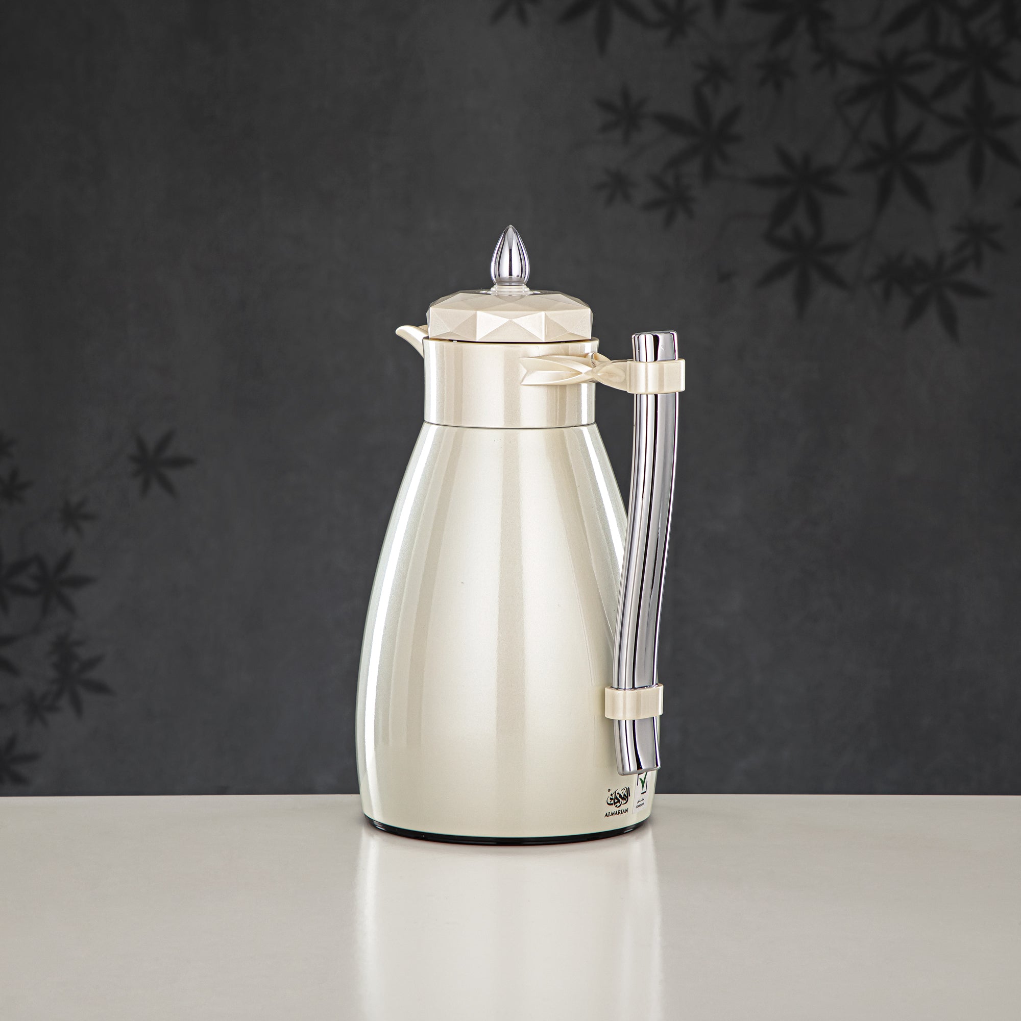 Almarjan Vacuum Flask Set, Push Button - 1L + 1L, Pearl White & Silver (FG806AB-100 PW/C) - Tea & Coffee Tradition
