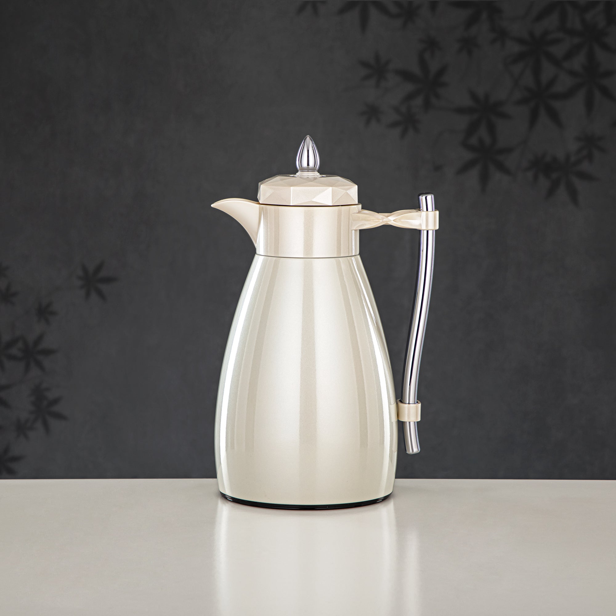 Almarjan Vacuum Flask Set, Push Button - 1L + 1L, Pearl White & Silver (FG806AB-100 PW/C) - Tea & Coffee Tradition