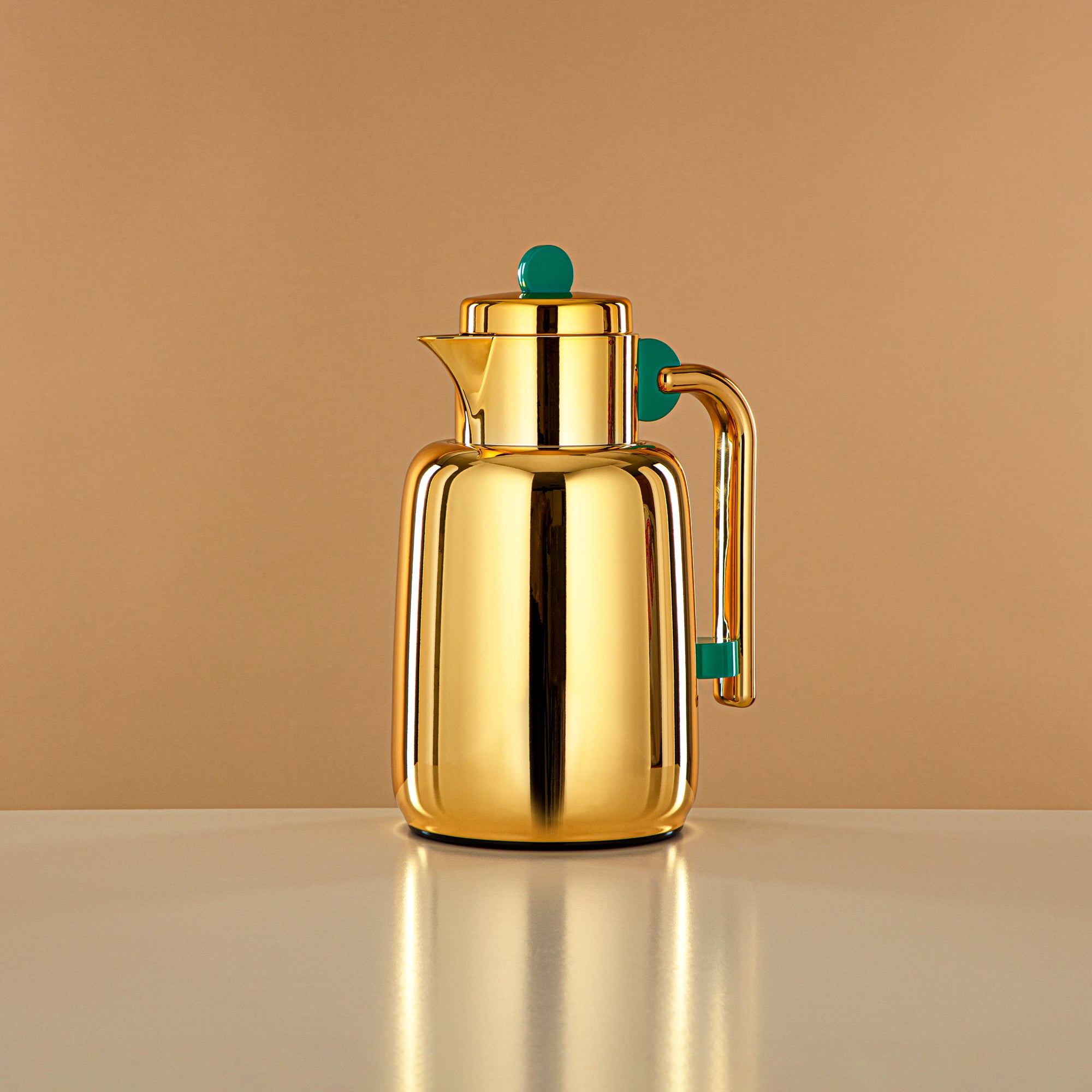 Almarjan Vacuum Flask Set - 0.7L + 1L, Gold & Tiffany Green (FG808-070/100 TF/G) - For Serving Tea & Coffee