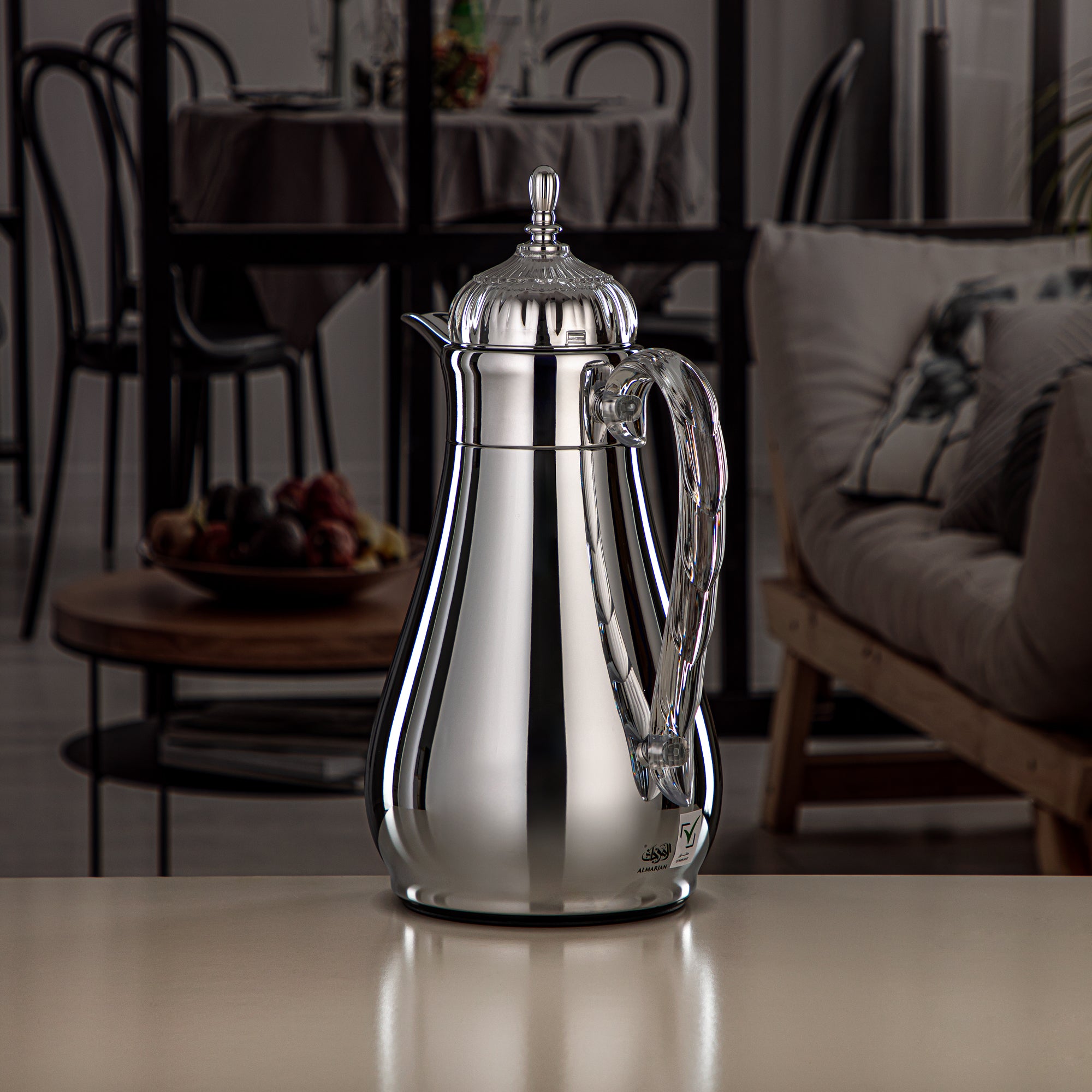 Almarjan Vacuum Flask Set, Push Button, 0.7L + 1L, Silver & Transparent (FG810-070/100 C/TR) - Elegant Vacuum Flask Sets