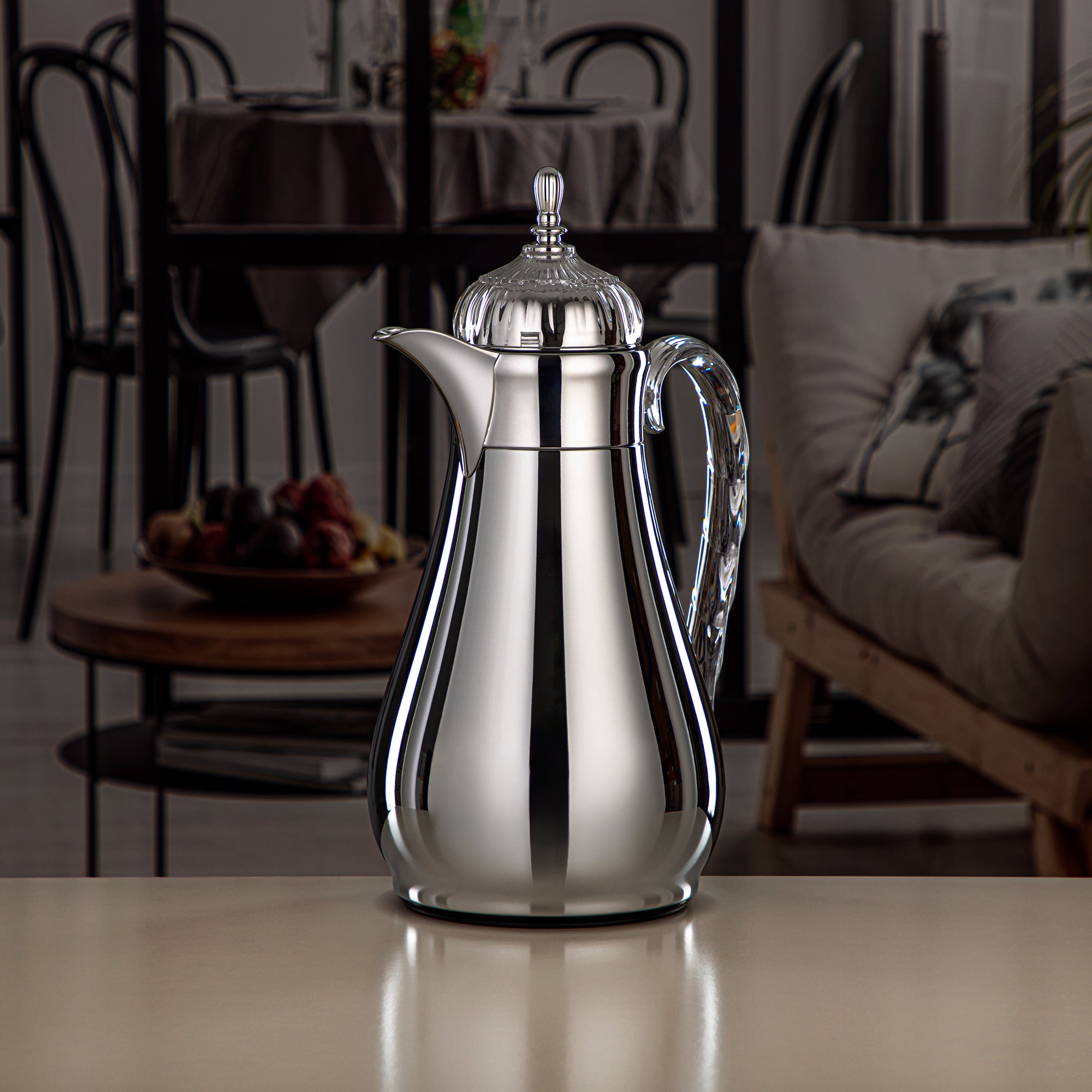 Almarjan Vacuum Flask Set, Push Button, 0.7L + 1L, Silver & Transparent (FG810-070/100 C/TR) - Elegant Vacuum Flask Sets