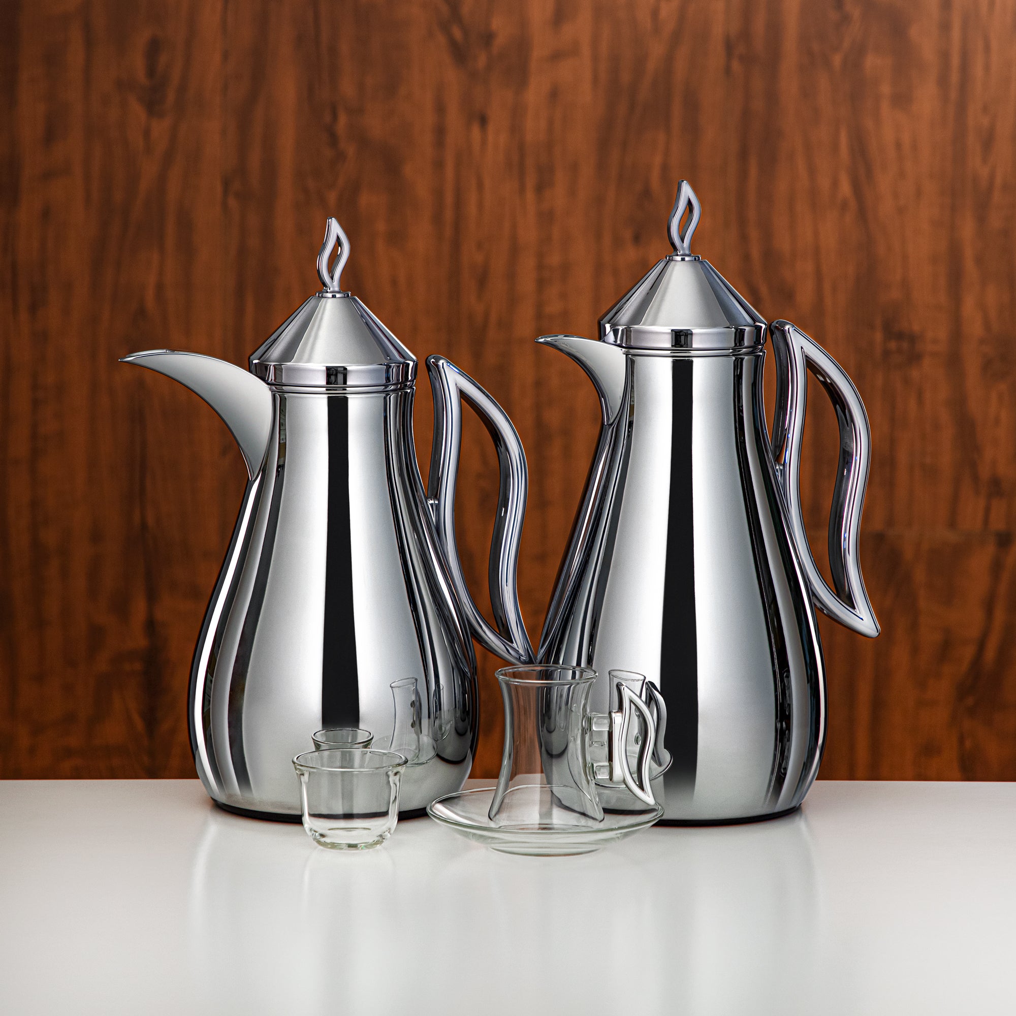 Almarjan Vacuum Flask Set Silver Mirror Finish 21 Pieces (0.7L + 1L) (FG811-21 ALLC) – Elegant Serving | Ramadan & Gatherings