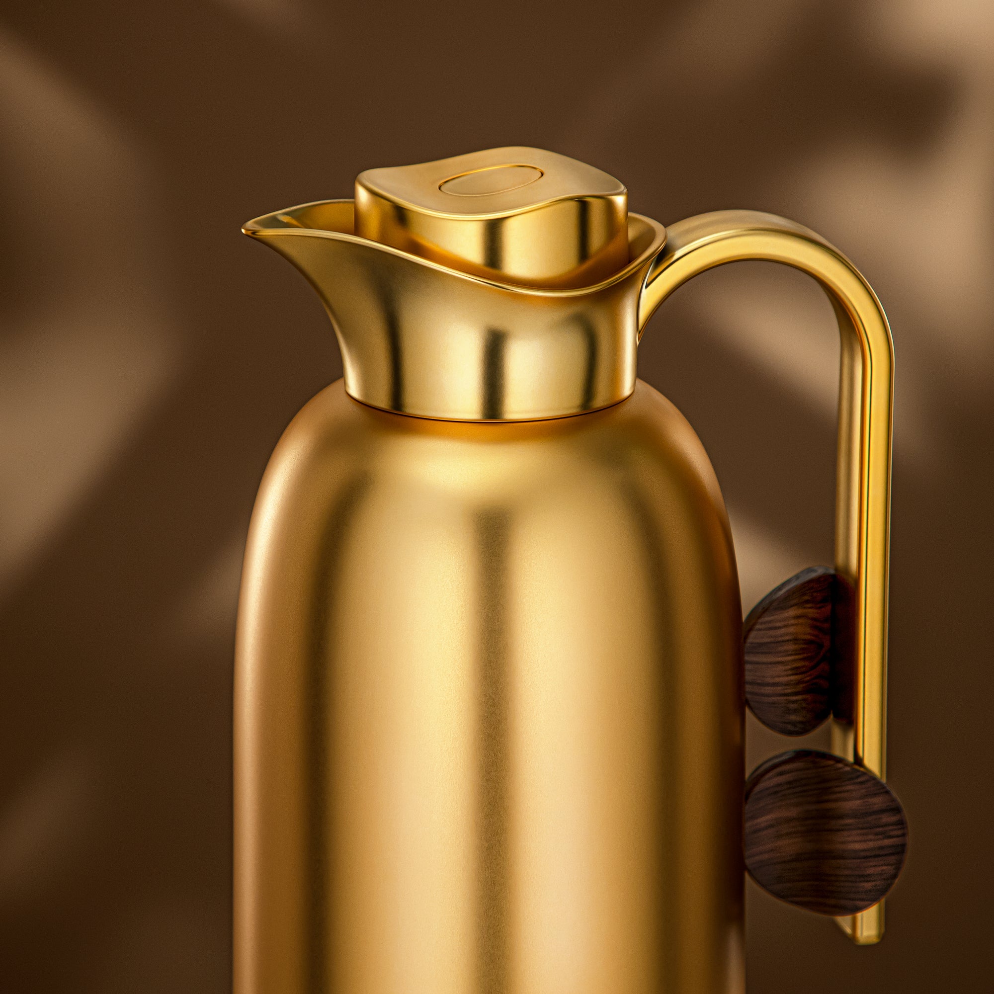 Almarjan Vacuum Flask Set 0.7L + 1L Matt Gold & Dark Wood