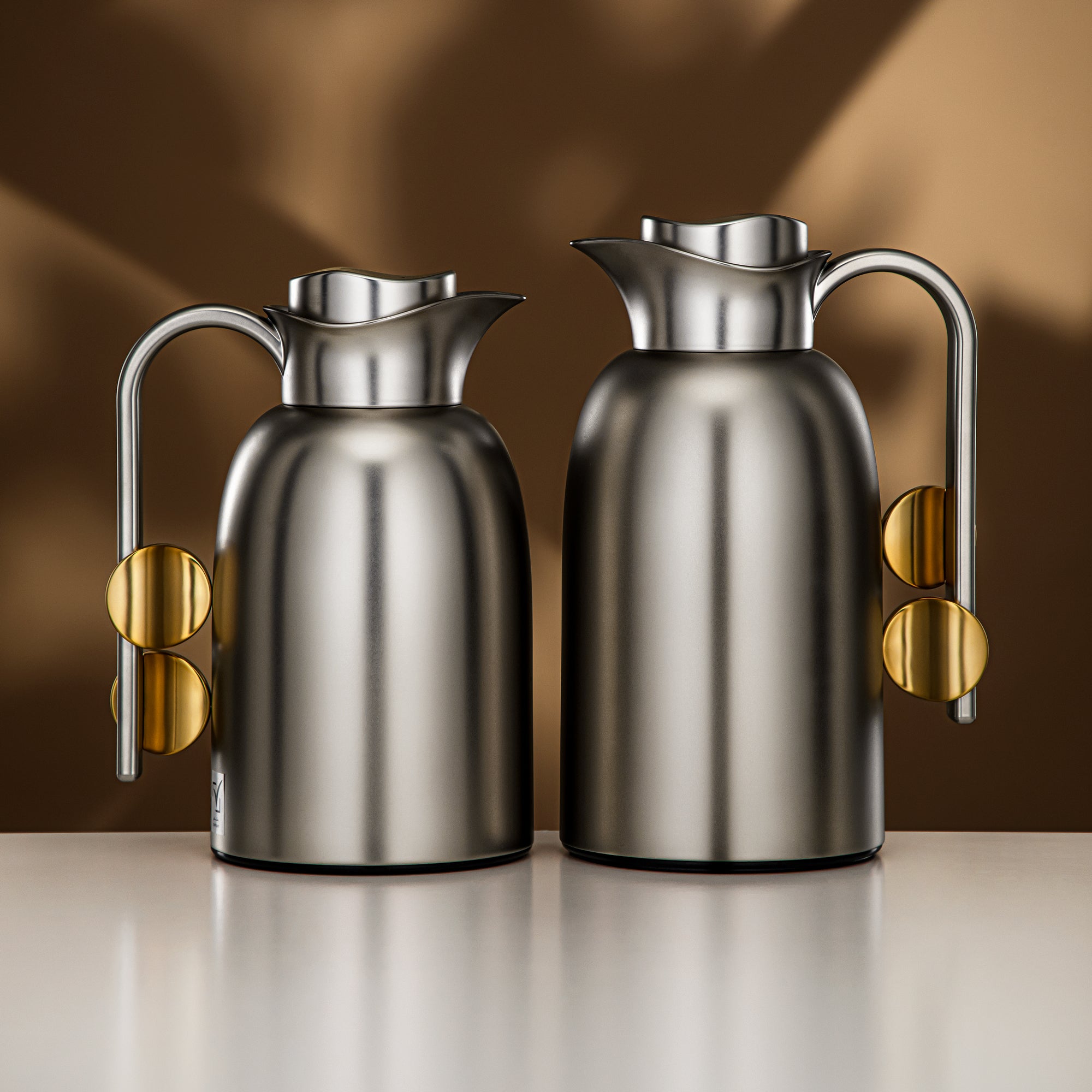Almarjan Vacuum Flask Set 0.7L + 1L Matt Nickel & Matt Gold