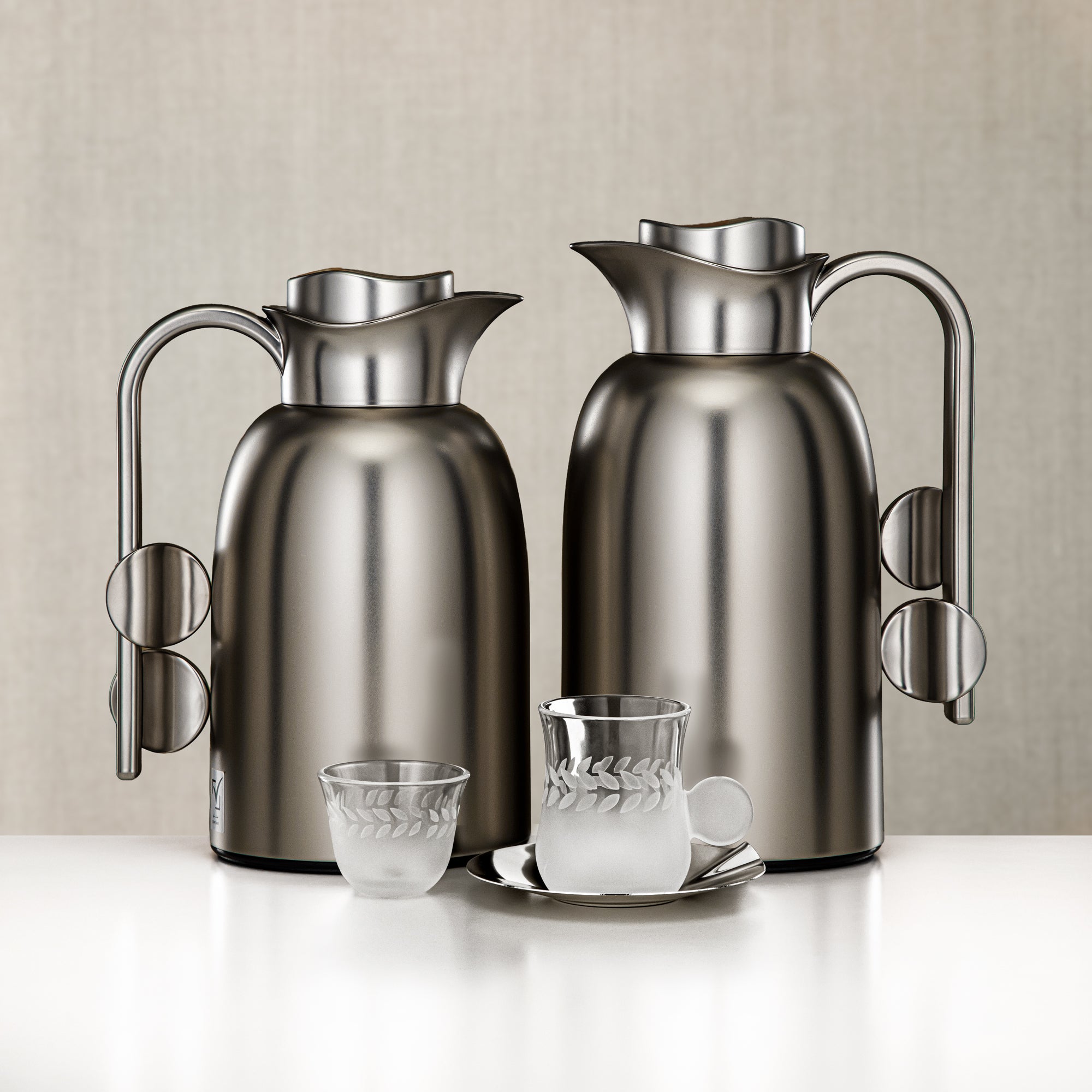 Almarjan Vacuum Flask & Tea Set 20 Pieces Matt Nickel