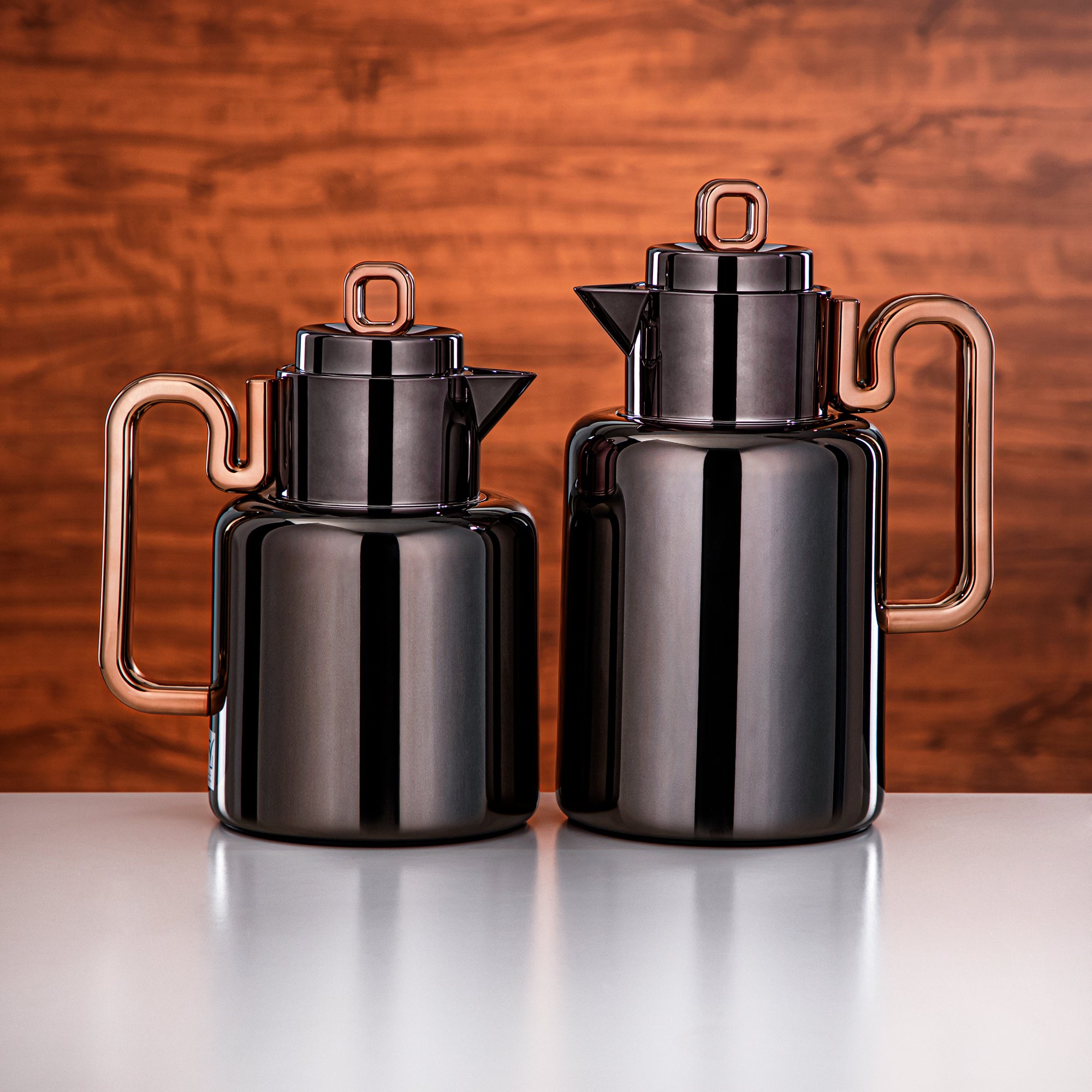 Almarjan Vacuum flask Set 0.5 liter + 1 liter gun black & rose gold (FG815-050/100 GBL/RG)