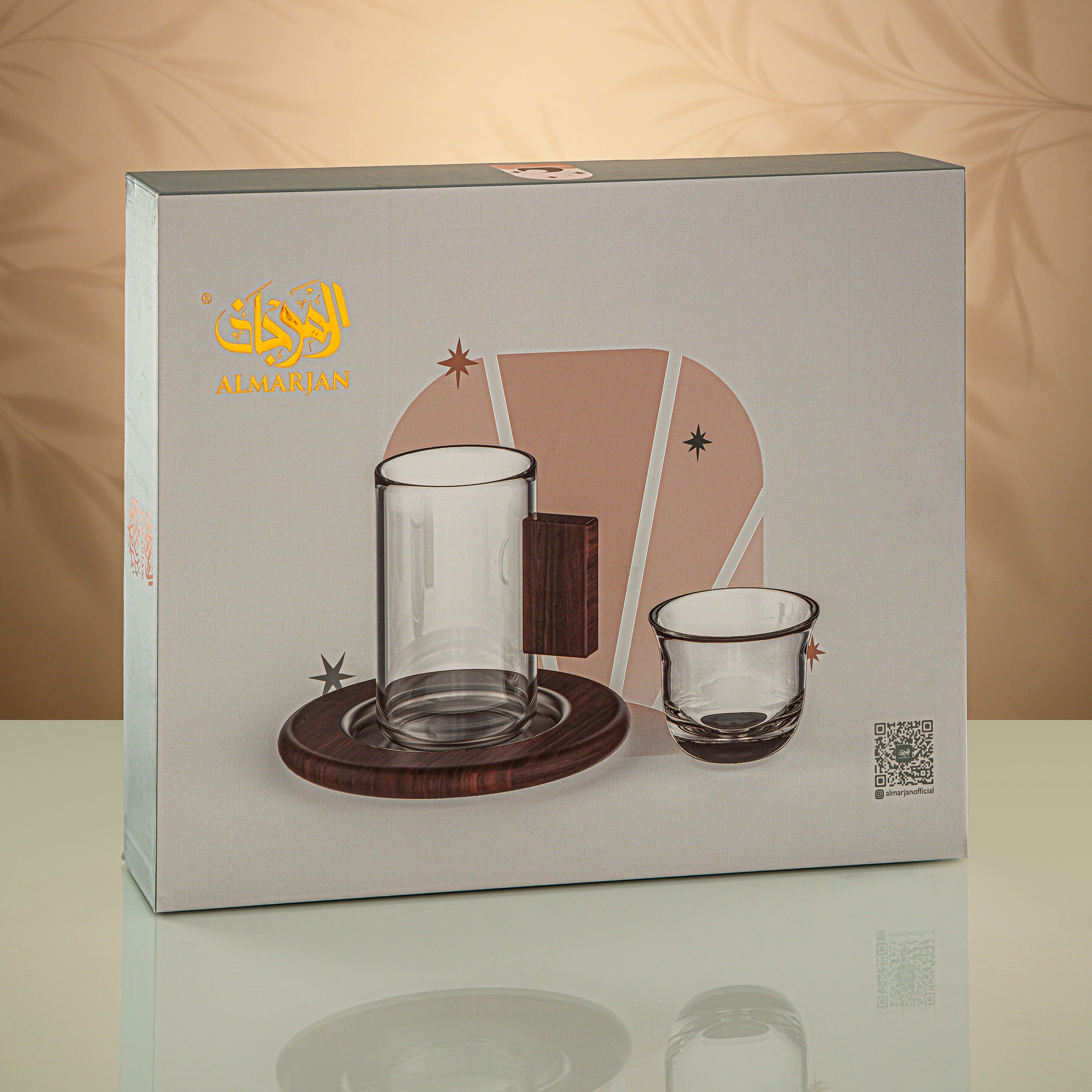 Almarjan Tea Set 18 Pieces Clear with Golden Accents