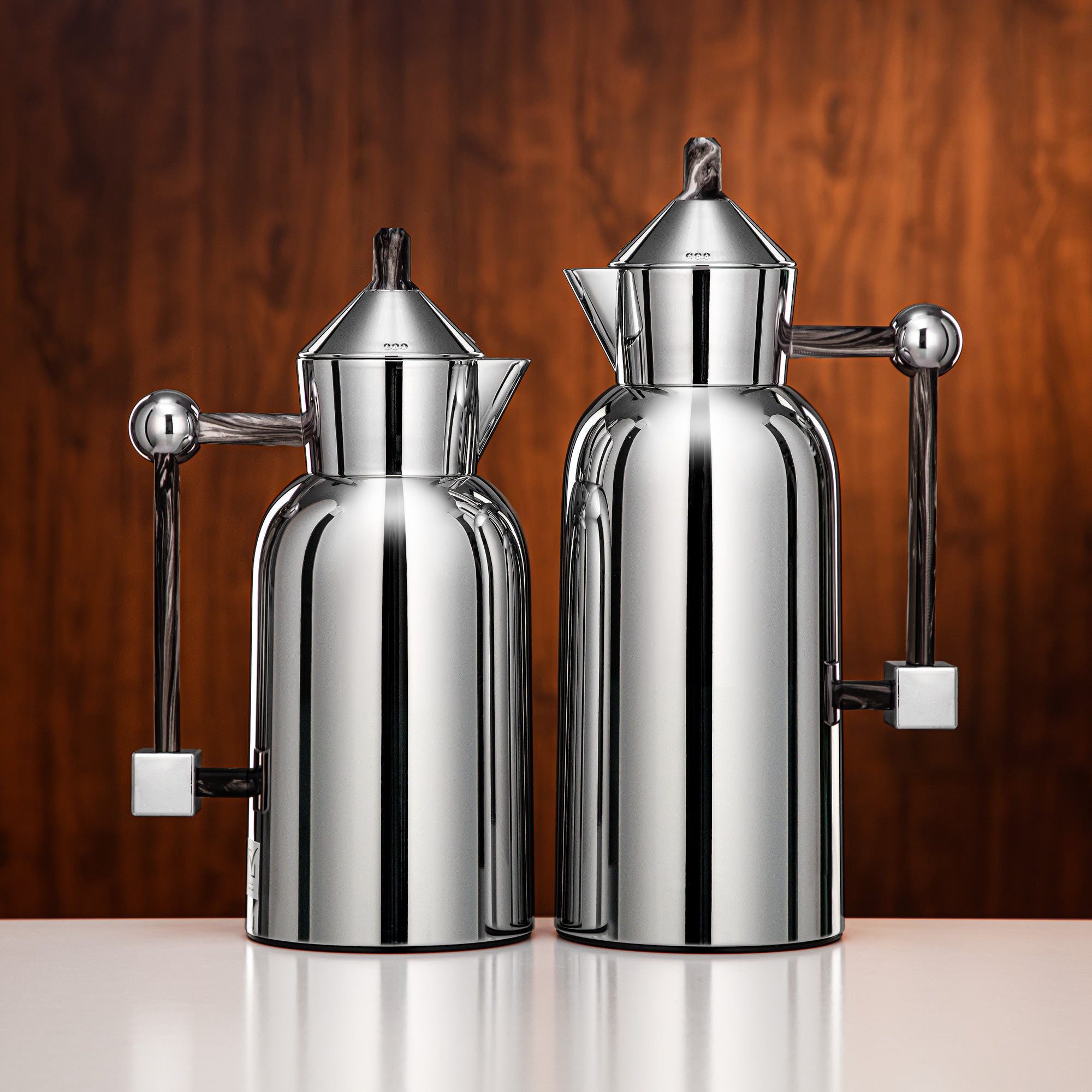 Almarjan Vacuum Flask Set 0.7L + 1L Silver & Black Marble