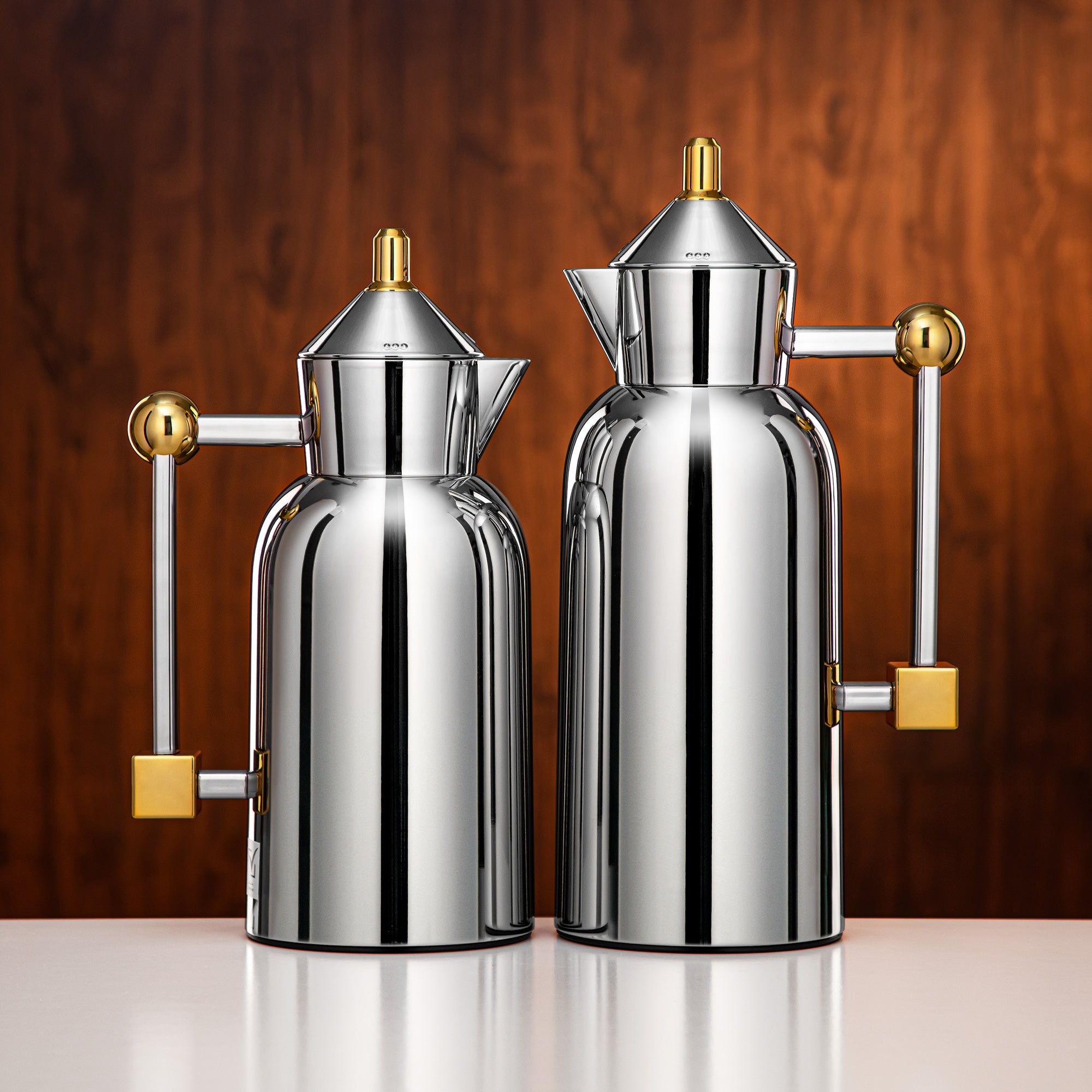 Almarjan Vacuum Flask Set 0.7L + 1L Silver & Gold