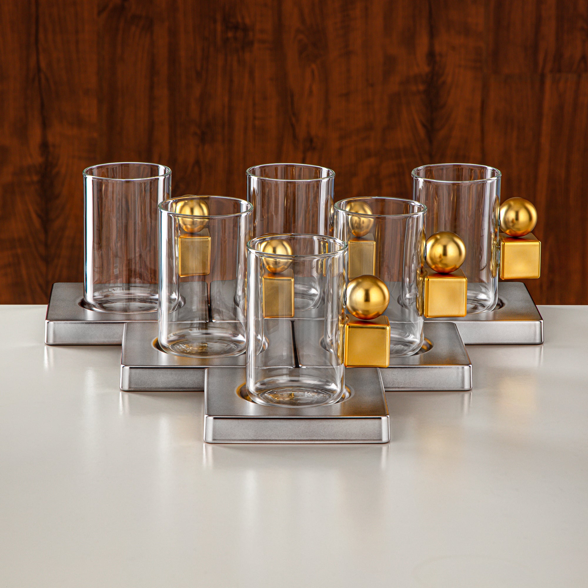 Almarjan Tea Set 18 Pieces Matt Nickel & Matt Gold