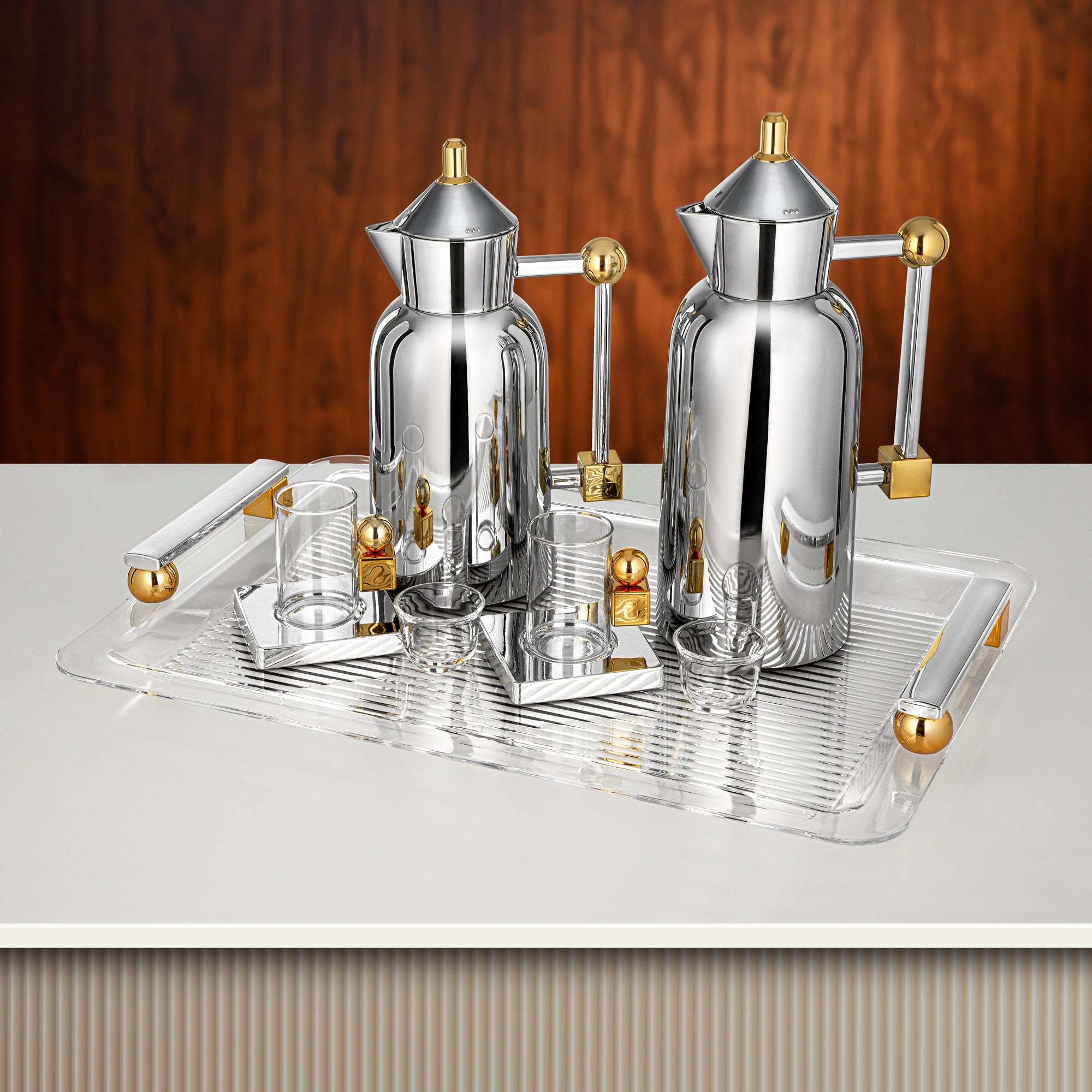 Almarjan Tea & Coffee Set 21 Pieces Silver & Gold