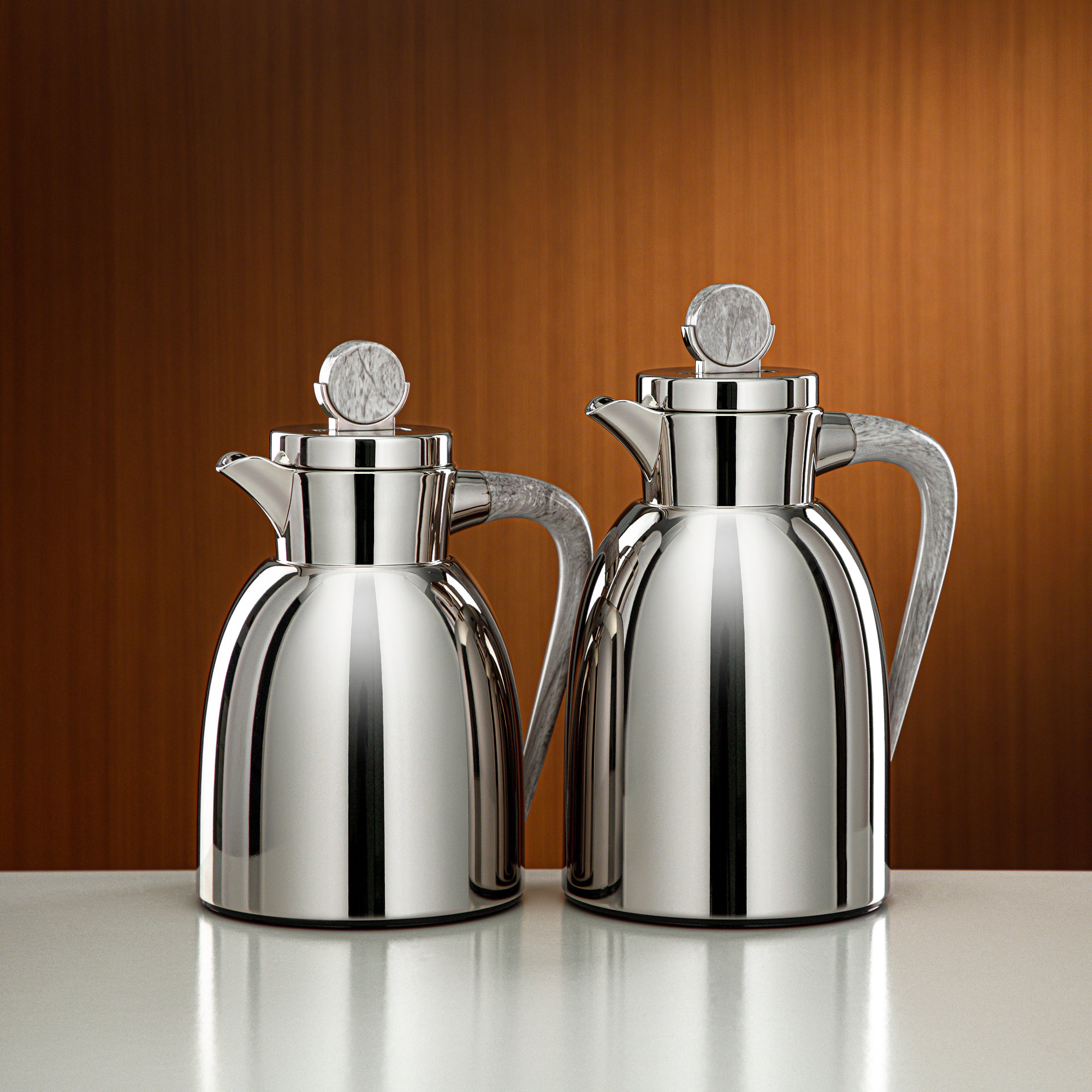 Almarjan Vacuum Flask Set 0.7L & 1L Nickel & Marble