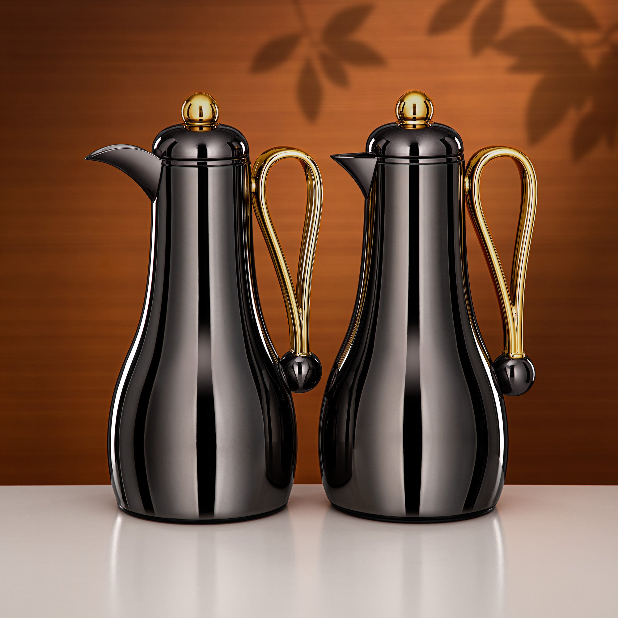 Almarjan Vacuum Flask Set 1L + 1L Gun Black & Gold