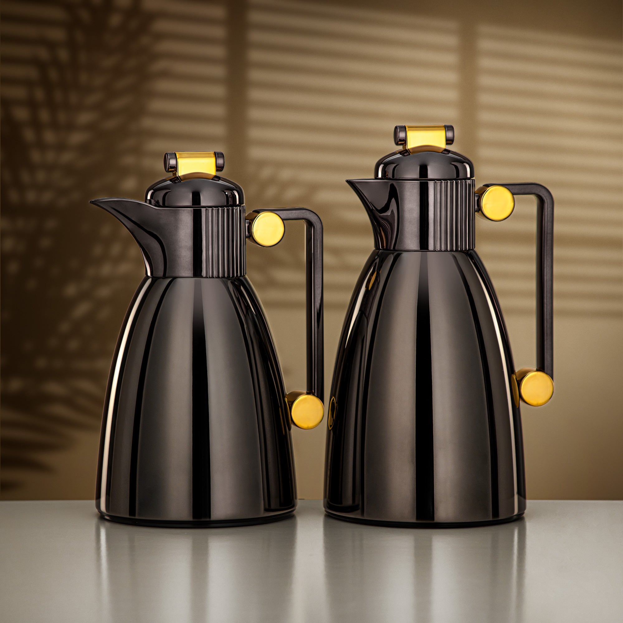 Almarjan Vacuum Flask Set 0.7L & 1L Gun Black & Gold