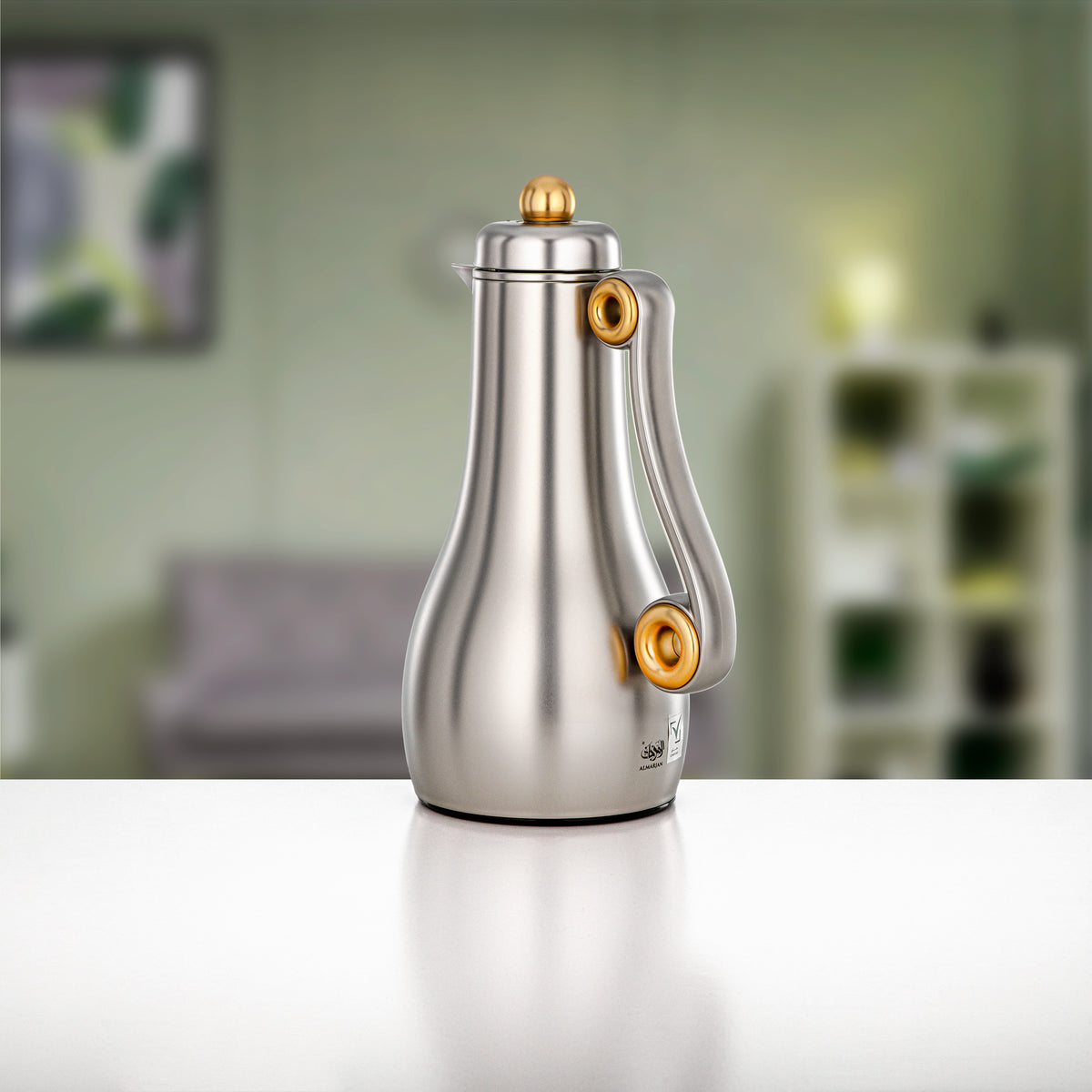 Almarjan 2 Pieces Vacuum Flask Set, Matt Nickel & Matt Gold