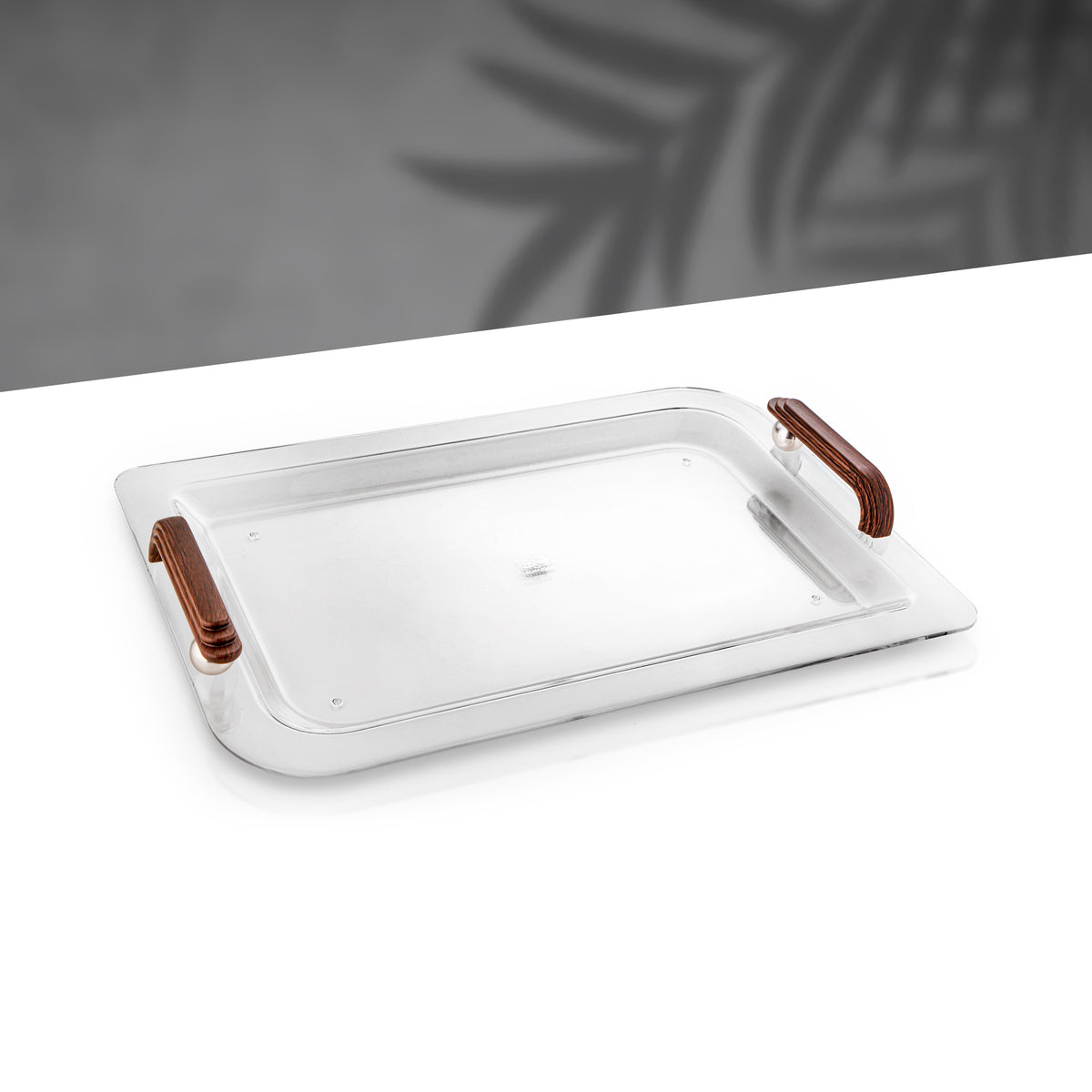 Almarjan 50 cm Serving Tray, Matt Nickel & Dark Wood