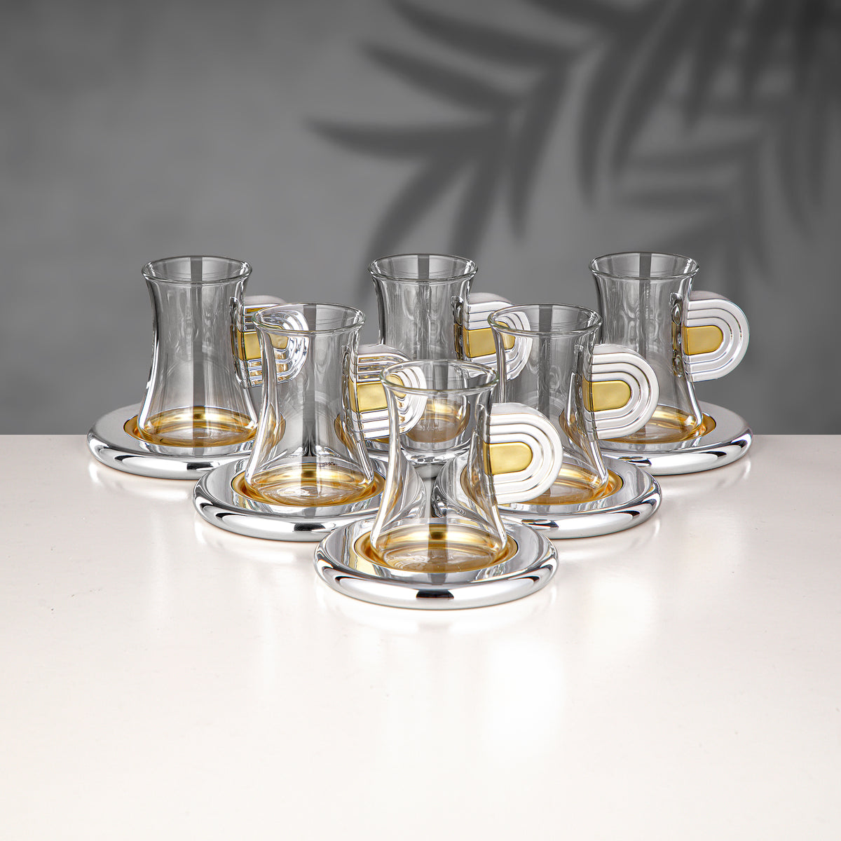 Almarjan 18 Pieces Tea & Coffee Set, Brushed Brass & Silver