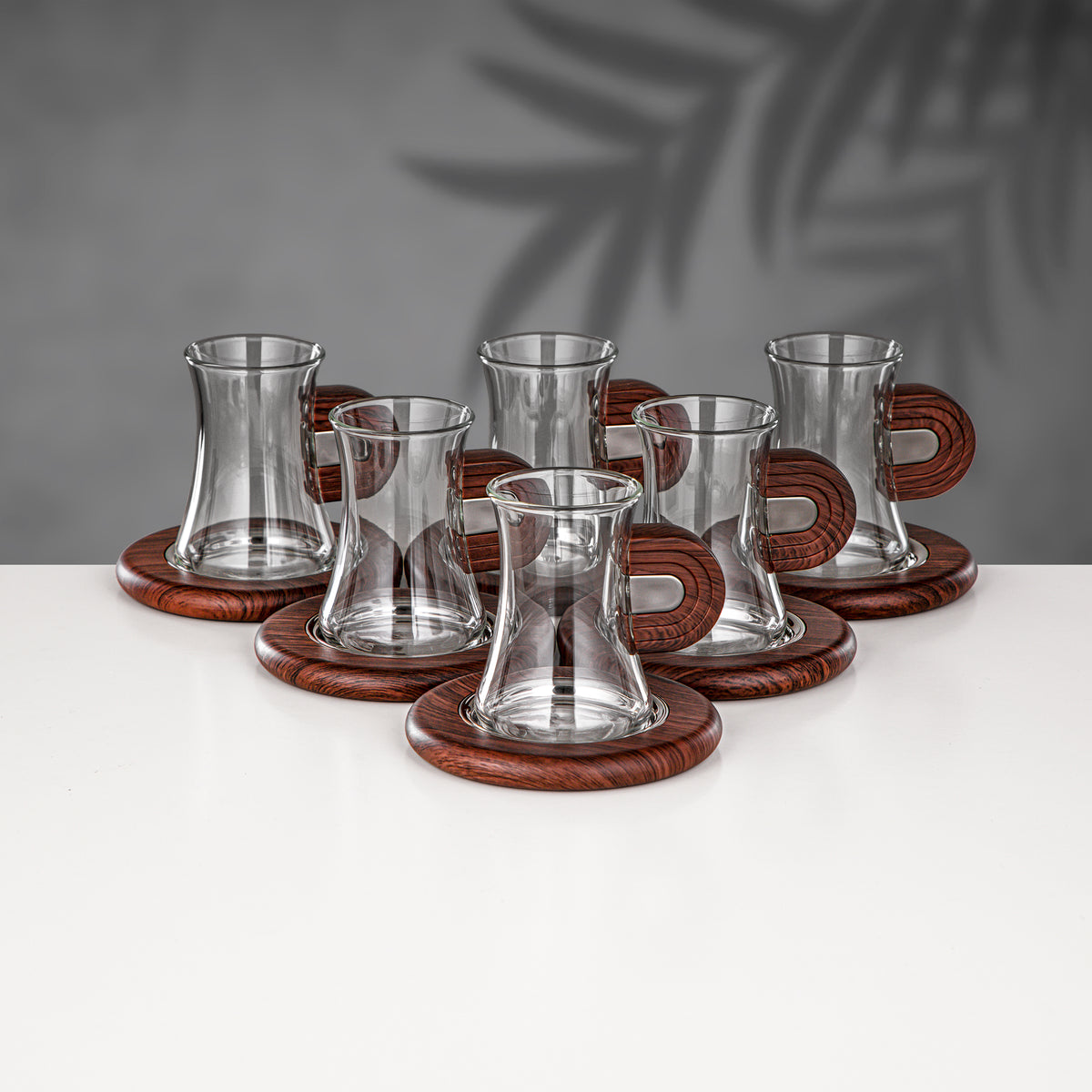 Almarjan 18 Pieces Tea & Coffee Set, Gun Black & Dark Wood