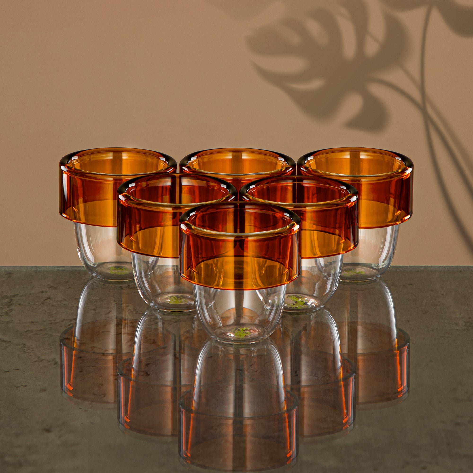 Almarjan Tea Set Borosilicate Glass Amber & Clear 18 Pieces (GLS0010140+GLS0010143) – Elegant Serving | Ramadan & Gatherings