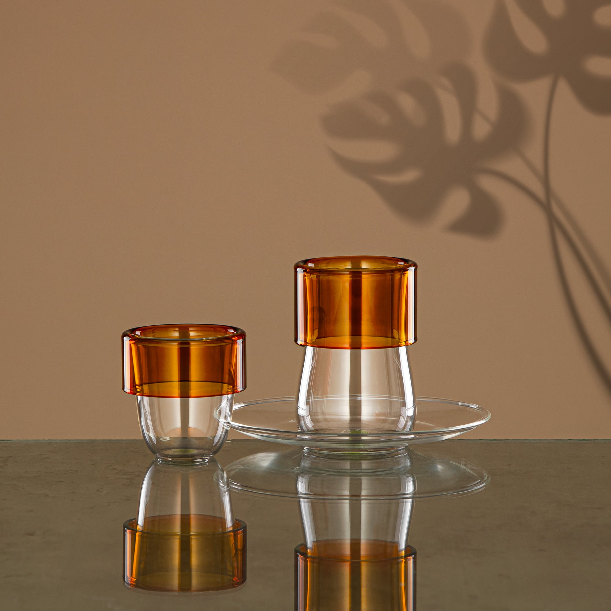 Almarjan Tea Set Borosilicate Glass Amber & Clear 18 Pieces (GLS0010140+GLS0010143) – Elegant Serving | Ramadan & Gatherings