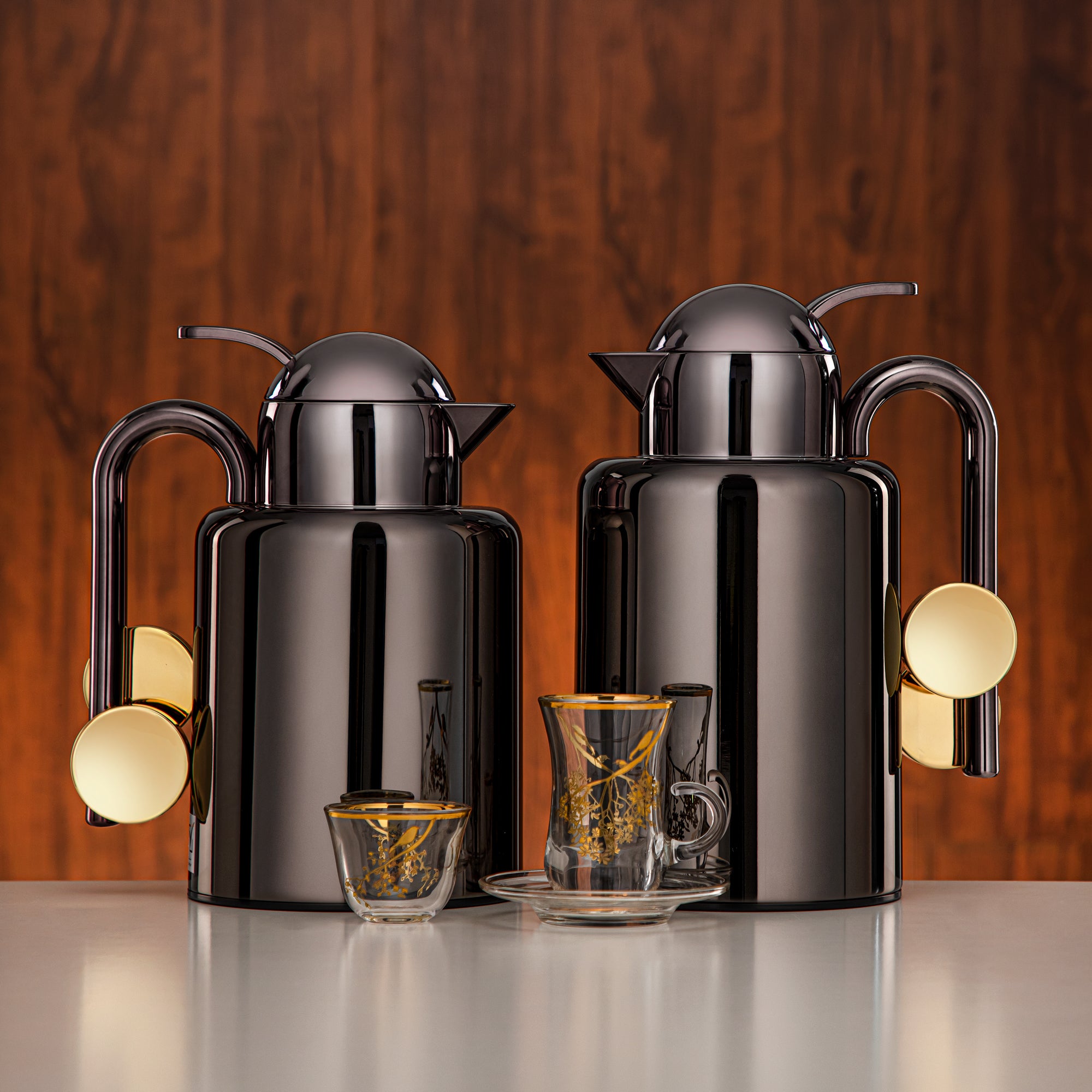 Almarjan Vacuum Flask Set 20-Piece Gun Black & Gold