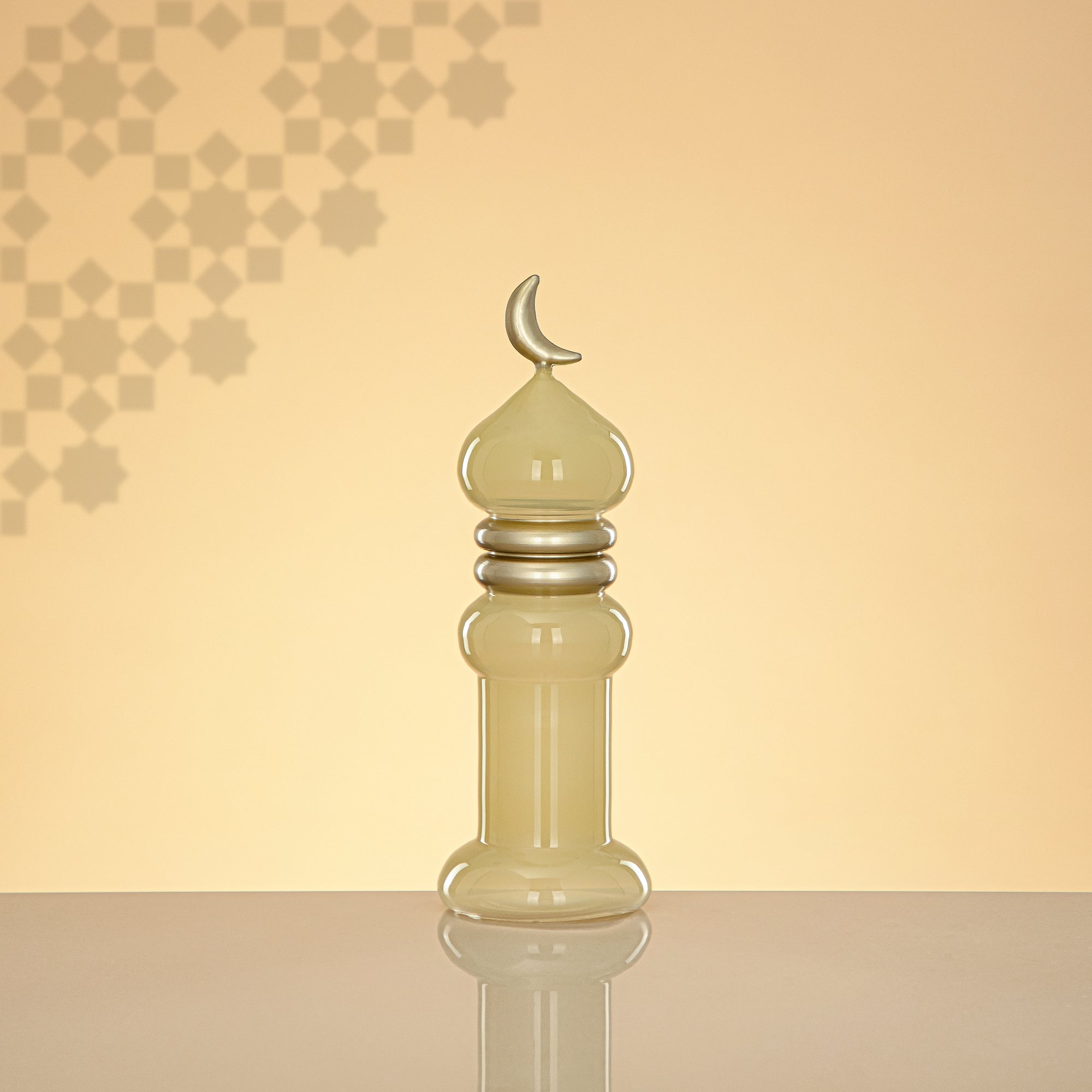 Almarjan Minaret Table Decoration 24cm x 8cm Ivory with Golden Lines & Crescent Moon – Noor Al Layali