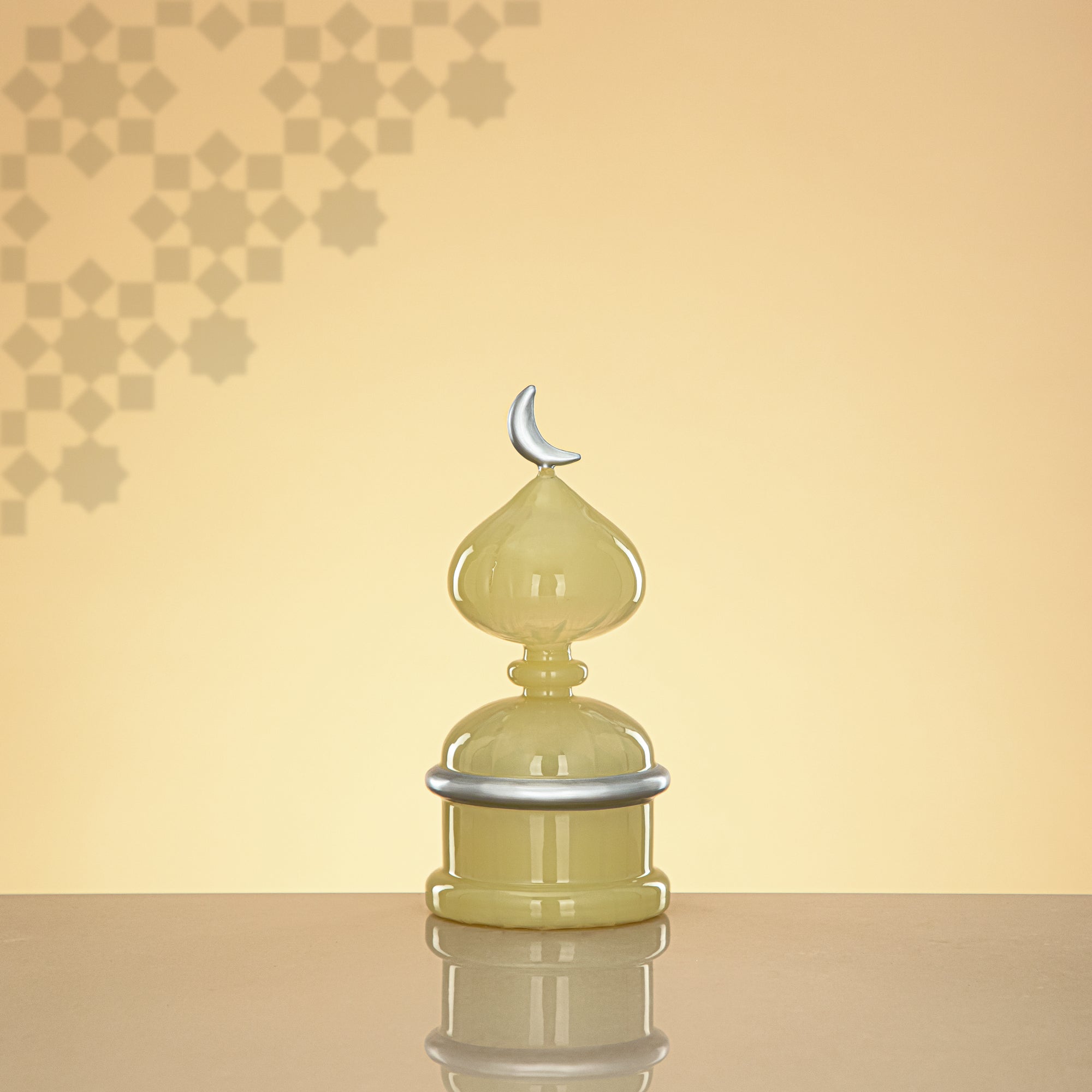 Almarjan Minaret Table Decoration 22cm x 10cm Ivory with Golden Lines & Crescent Moon – Noor Al Layali