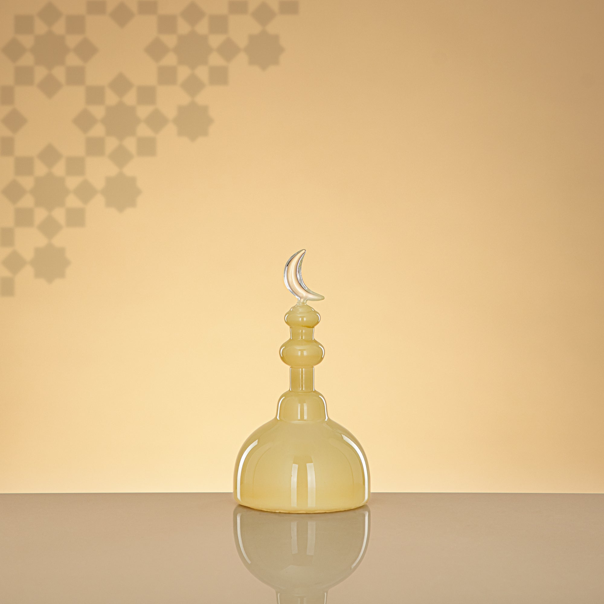 Almarjan Minaret Table Decoration 17cm x 9cm Ivory with Clear Crescent Moon – Noor Al Layali