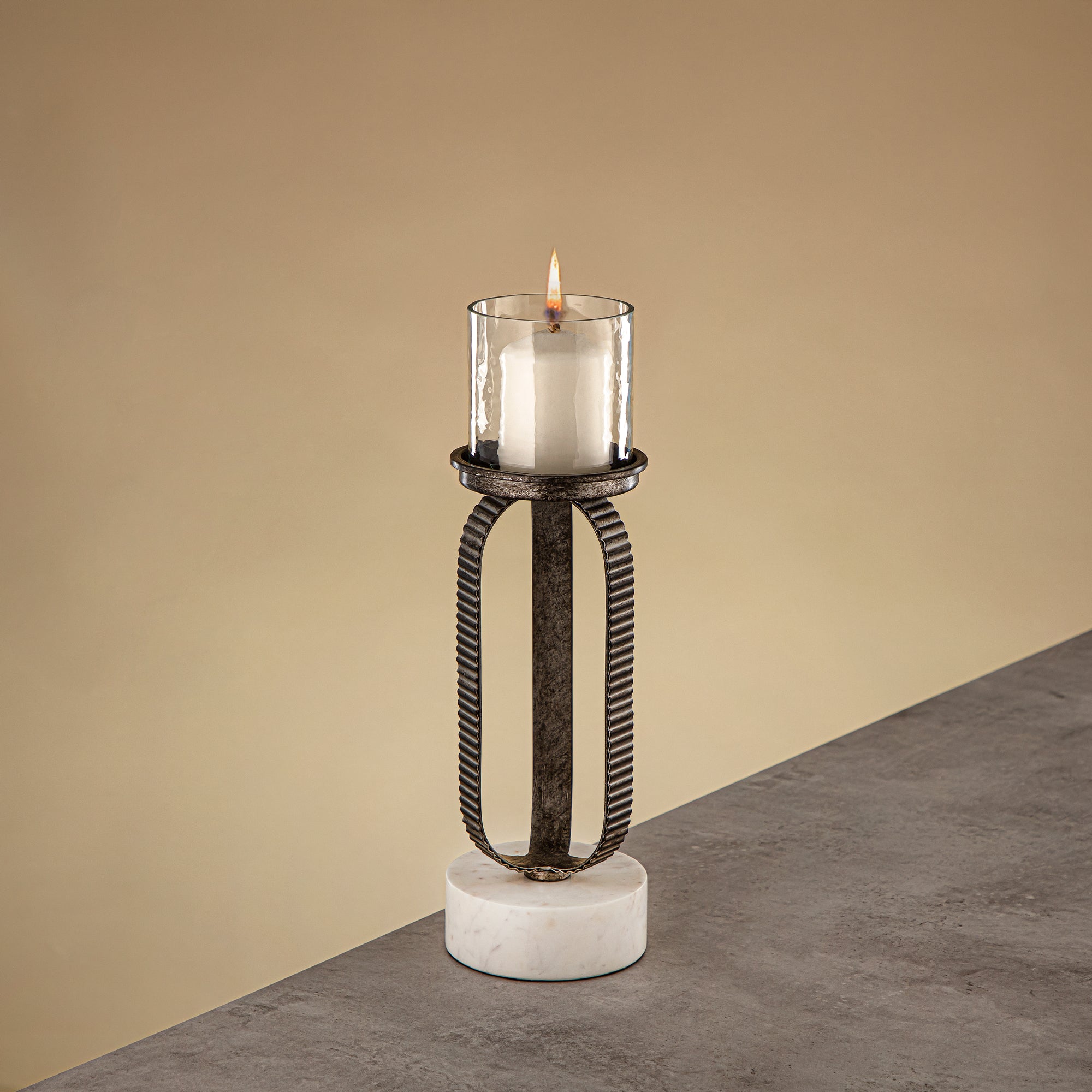 Almarjan Pillar Candle Holder 34cm Rustic Silver