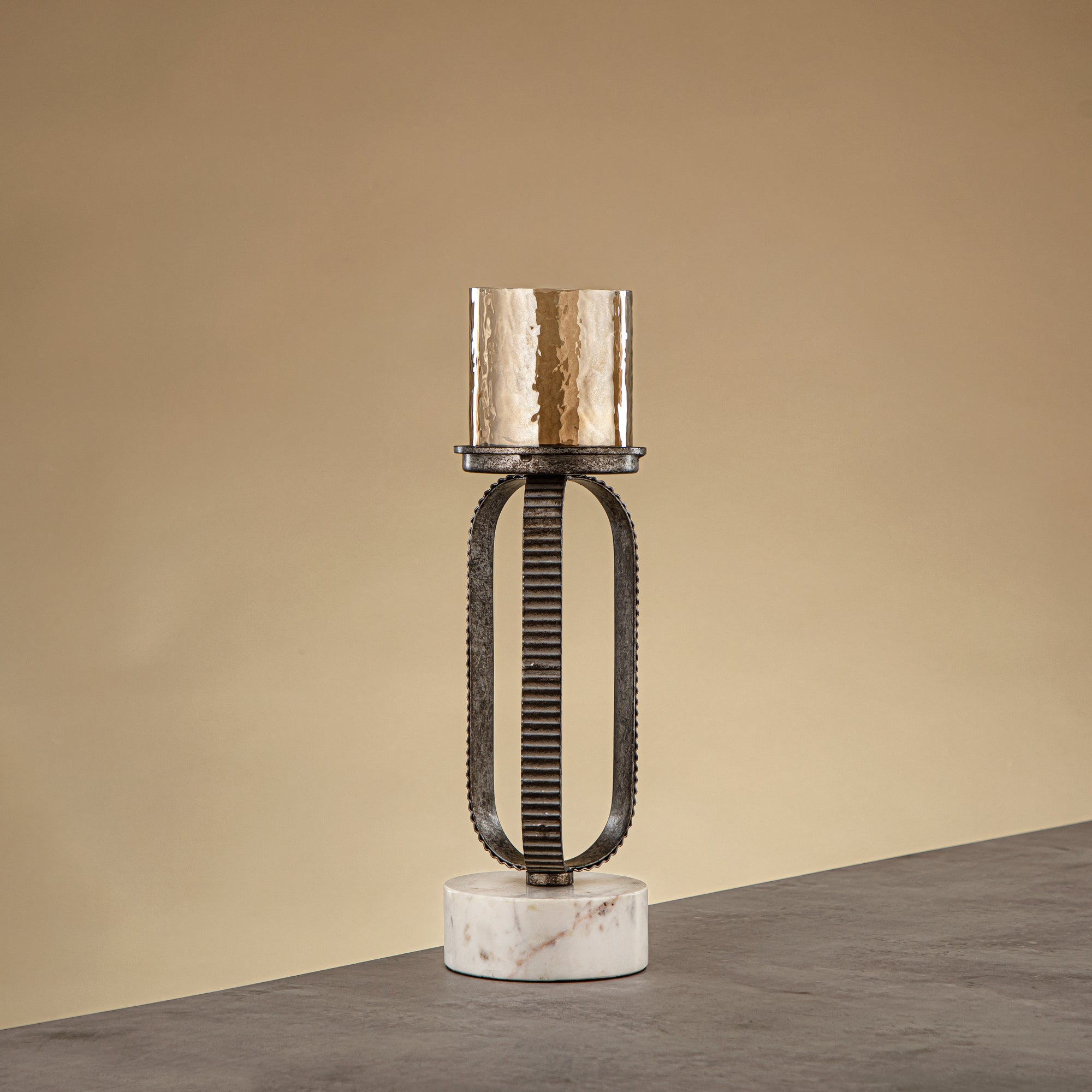 Almarjan Pillar Candle Holder 34cm Rustic Silver