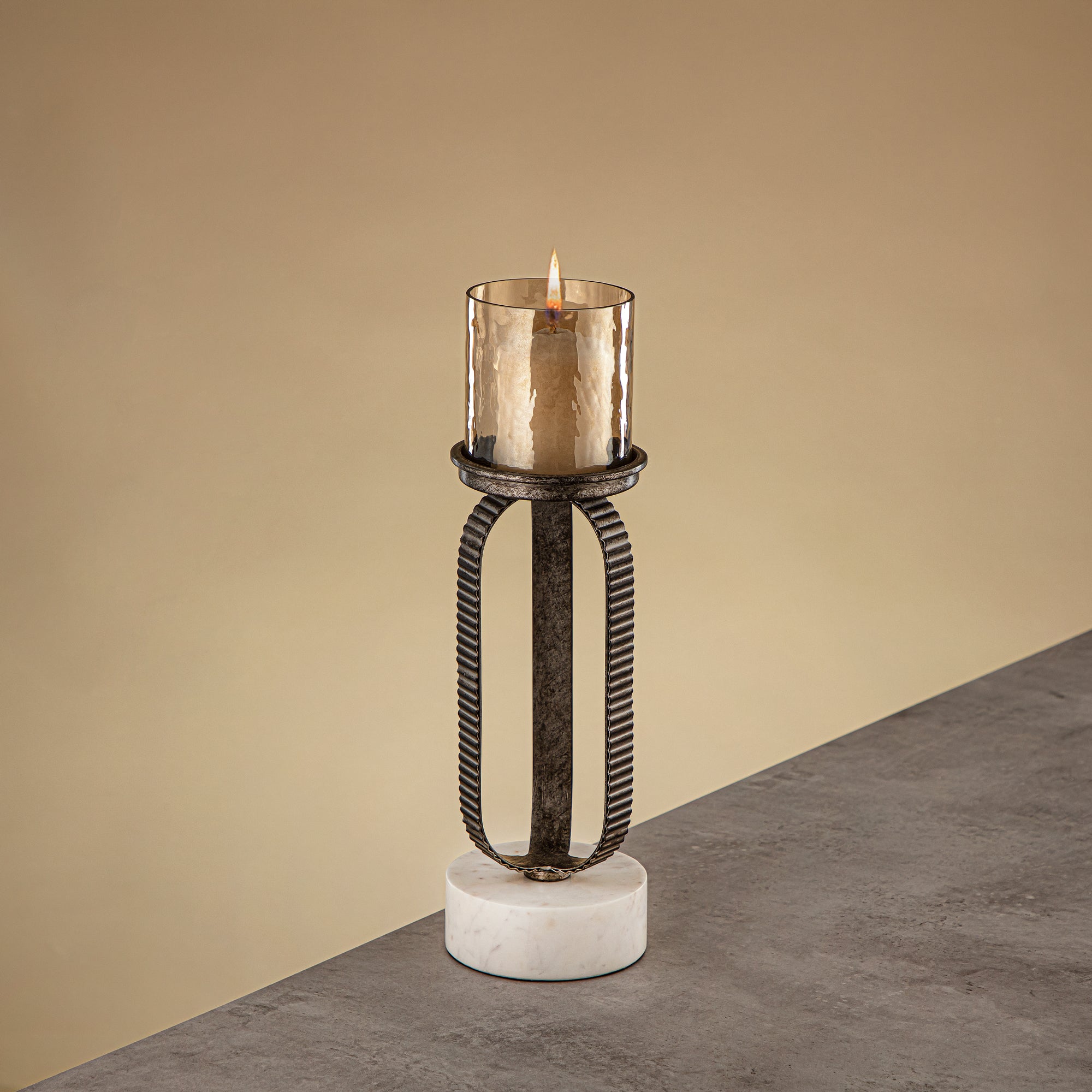 Almarjan Pillar Candle Holder 34cm Rustic Silver