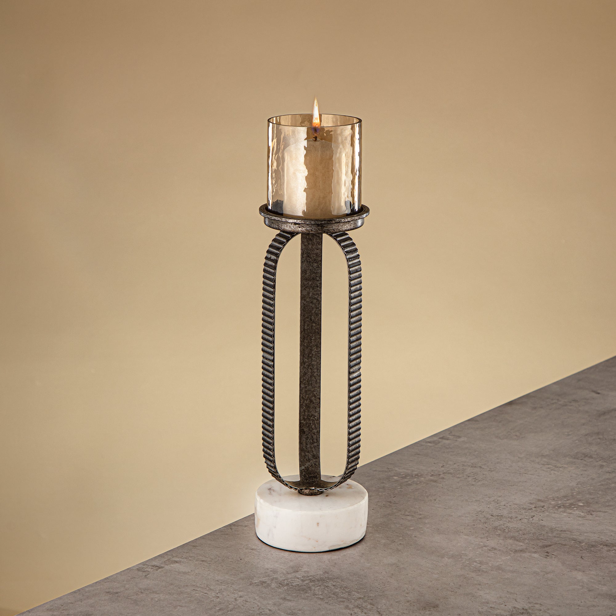 Almarjan Pillar Candle Holder 39cm Rustic Silver