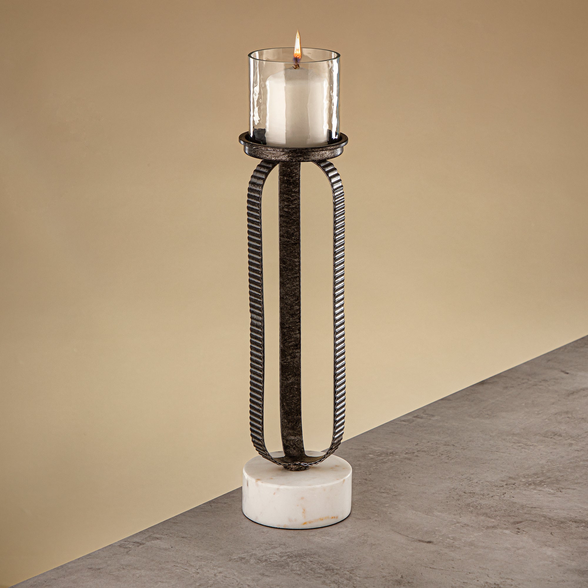 Almarjan Pillar Candle Holder 44cm Rustic Silver