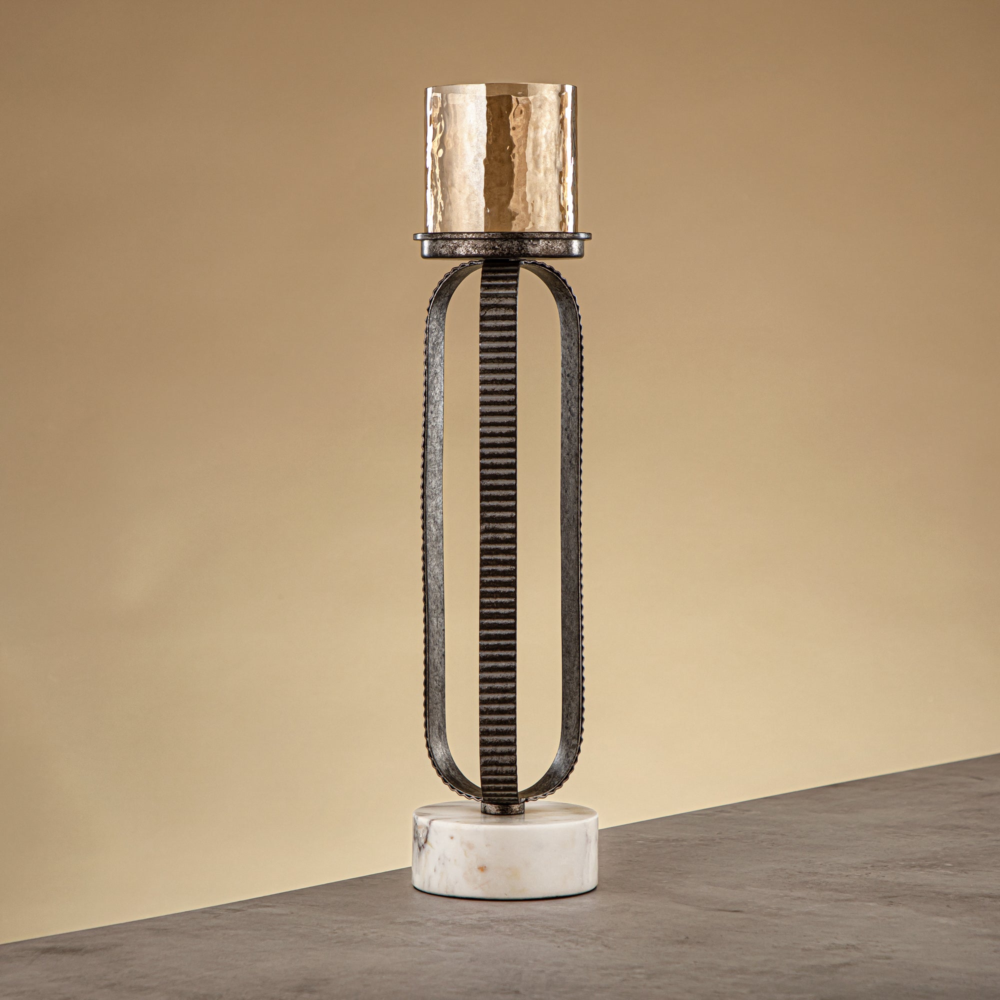 Almarjan Pillar Candle Holder 44cm Rustic Silver