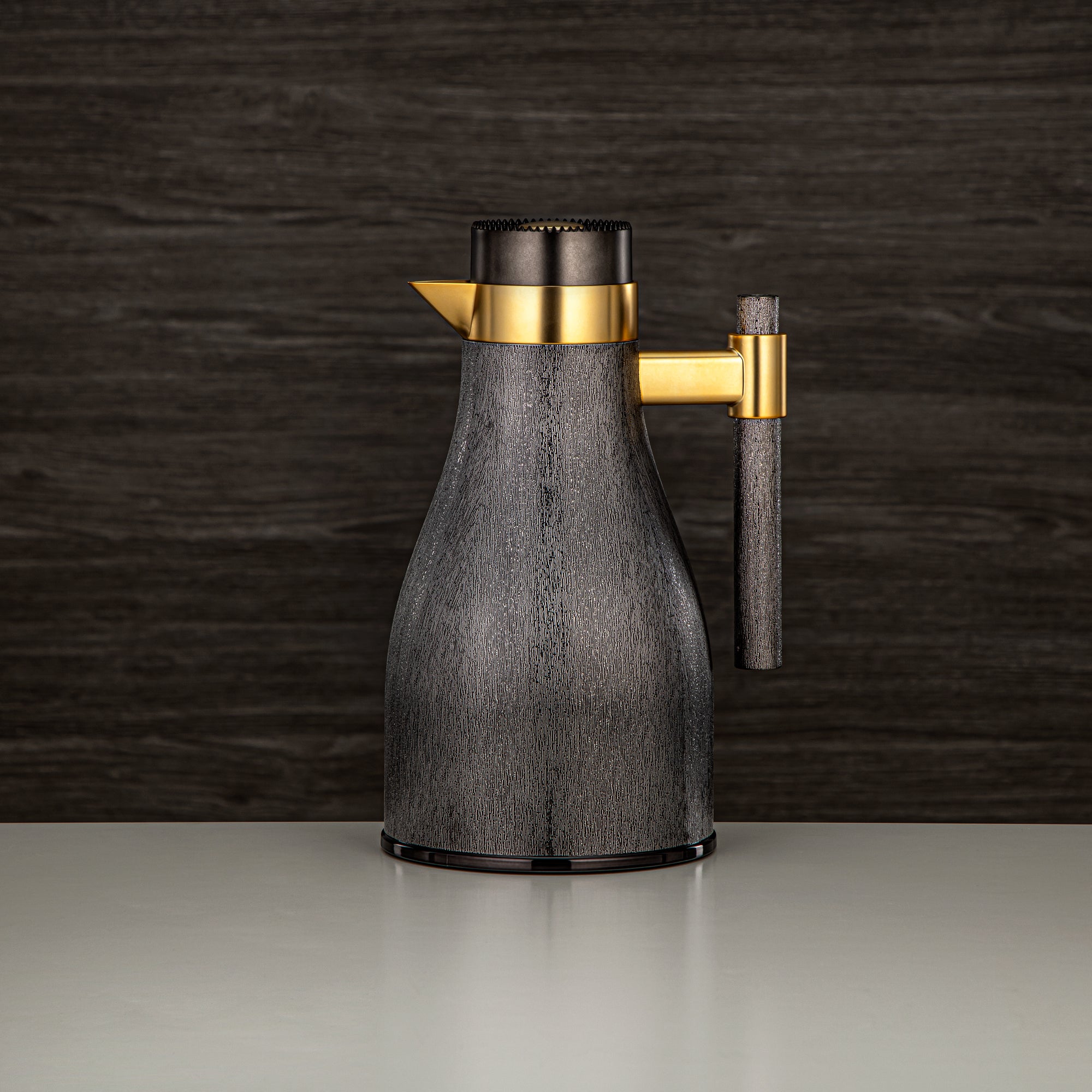 Almarjan Vacuum Flask Set ABS Push Button 1L + 1L Matt Gun Black & Matt Gold (GOK-NBK-MNBK-MG) - Elegant Serving