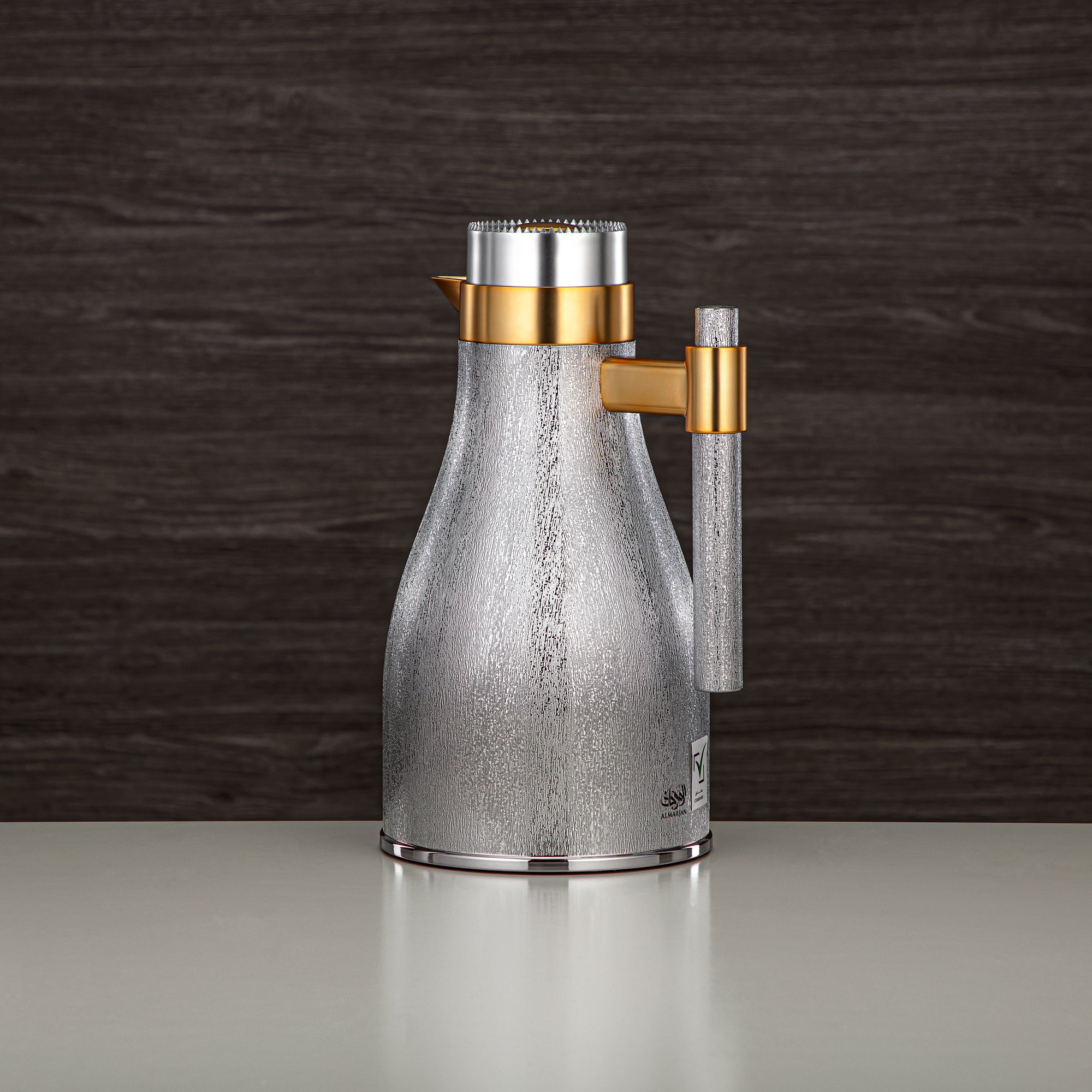 Almarjan Vacuum Flask Set ABS Push Button 1L + 1L Matt Silver & Matt Gold (GOK-S-MS-MG) - Elegant Serving