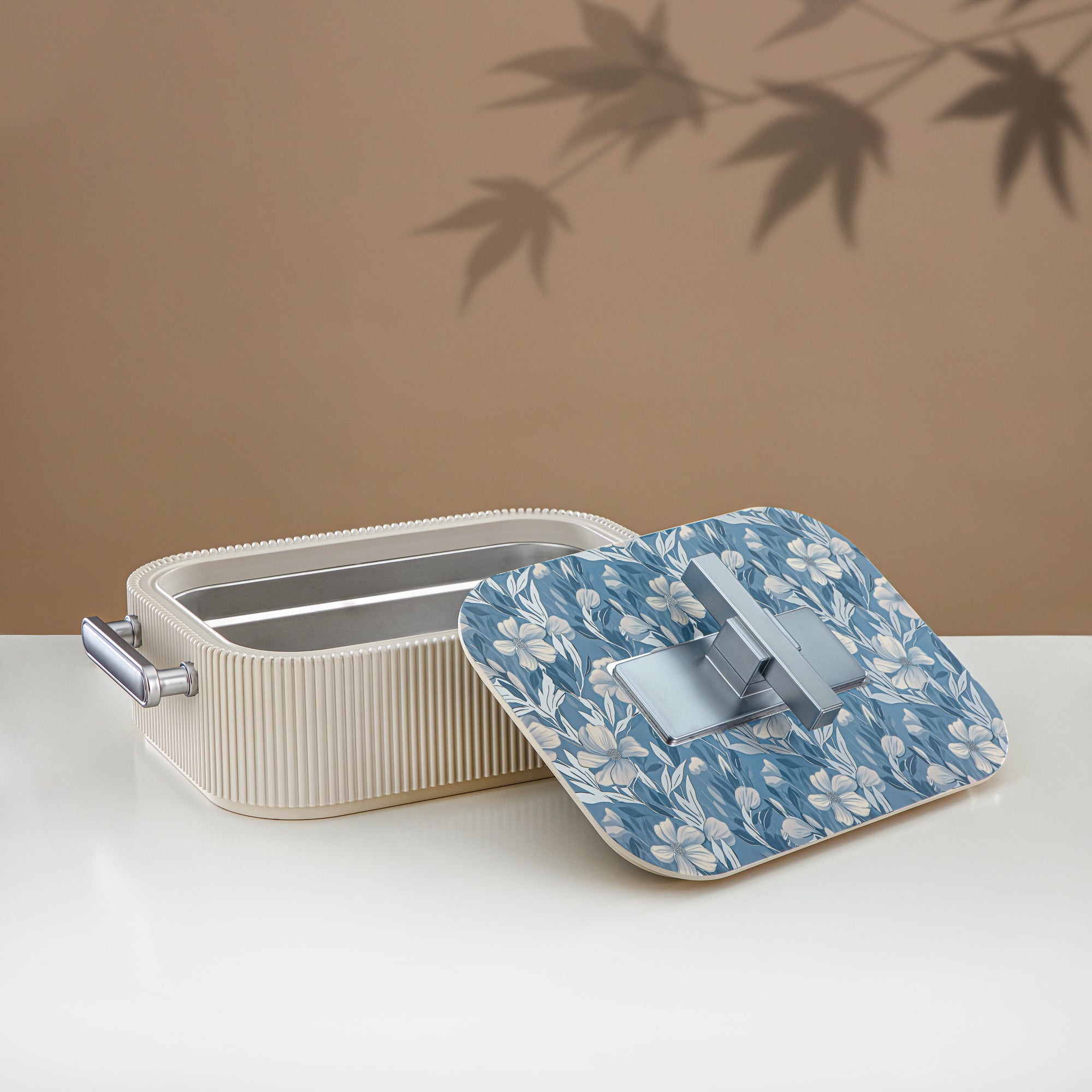 Almarjan Hot Pot ABS, 3000ML, Floral Beige & Matt Silver (HP06-300SP-AZ01S) - Elegant Serving