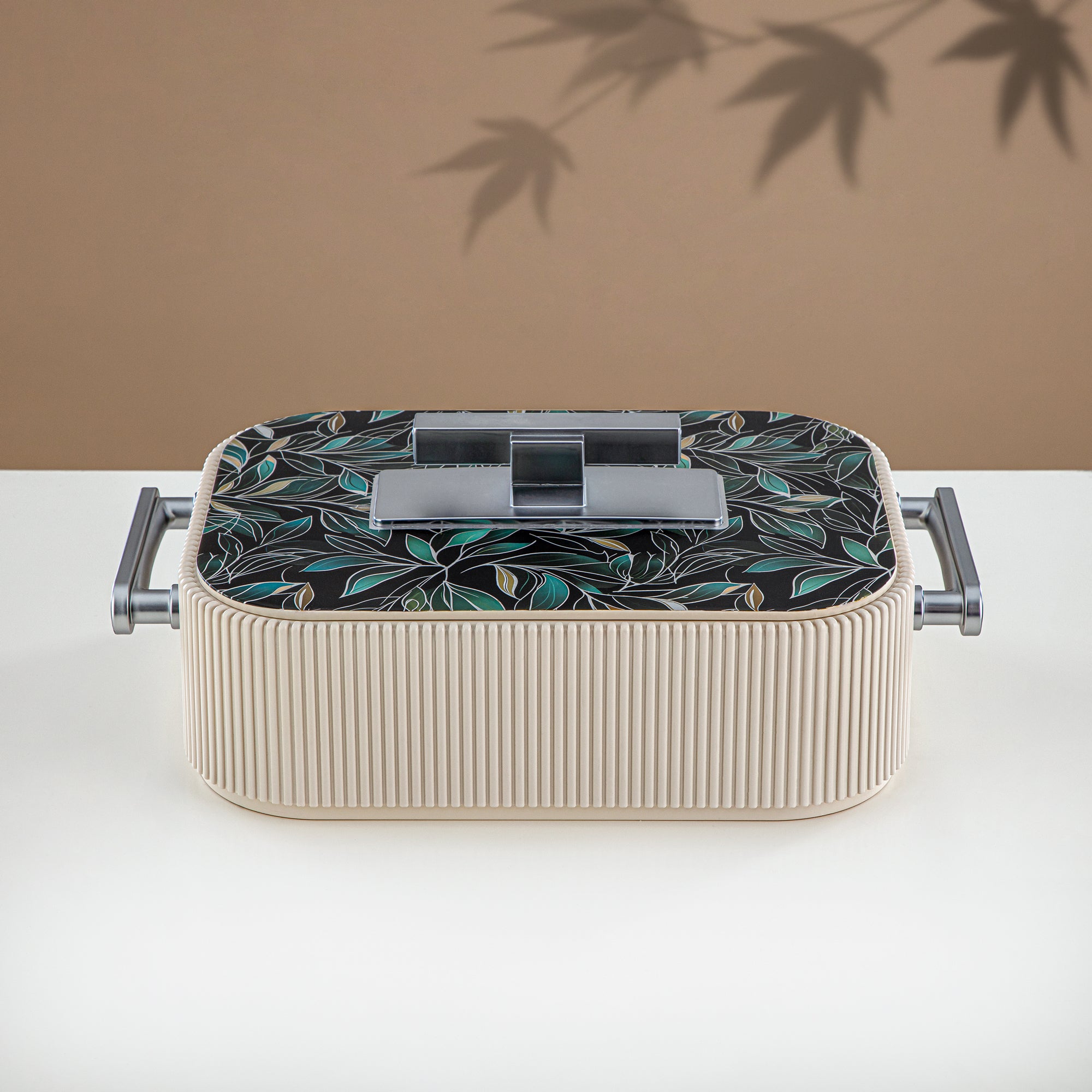 Almarjan Hot Pot ABS, 3000ML, Floral Beige & Matt Silver (HP06-300SP-AZ03S) - Elegant Serving