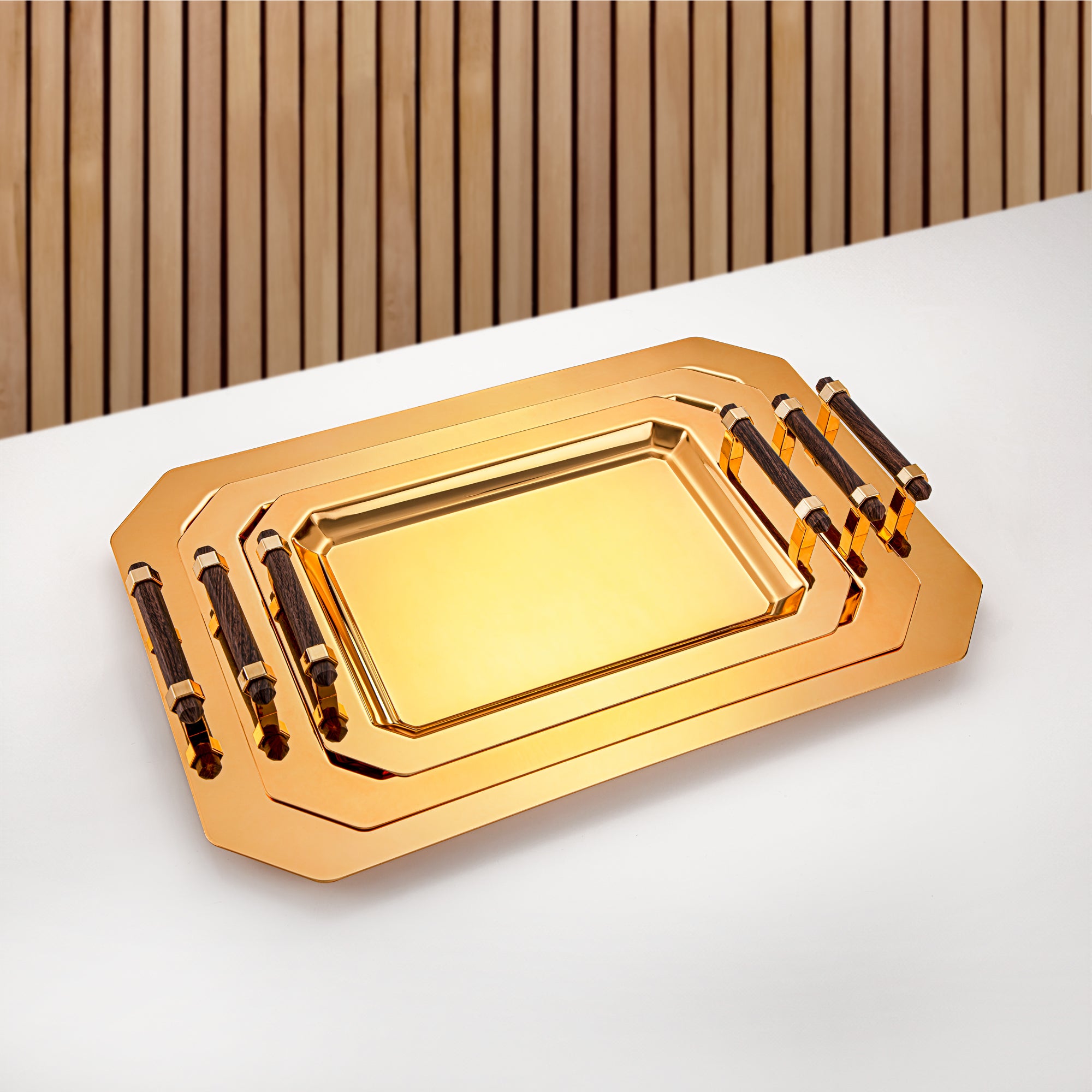 Almarjan 3 Pieces Serving Tray Set Gold - HT2308002