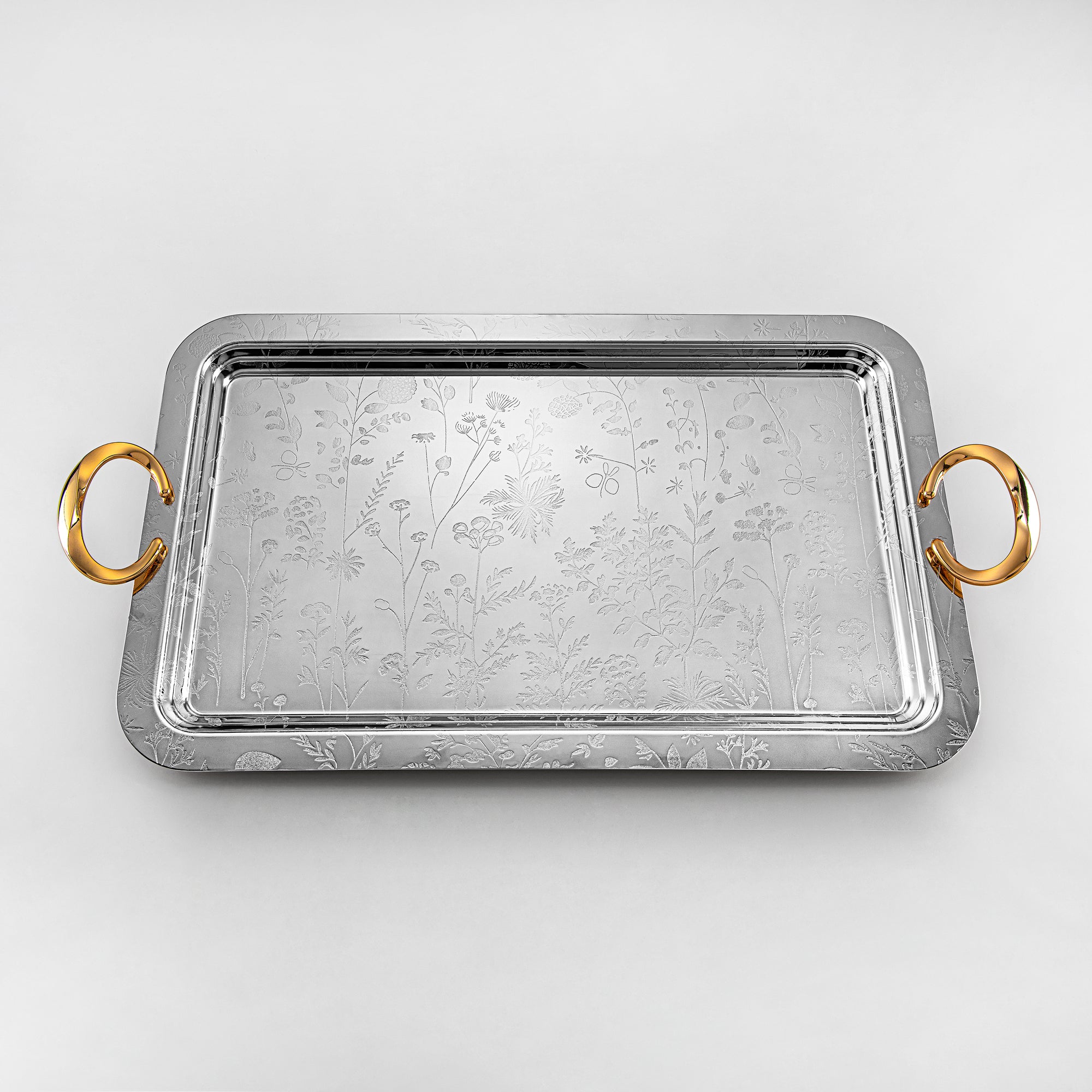 Almarjan Serving Tray Set - 3 Pieces, Silver & Gold (HT2408004) | Ramadan & Eid