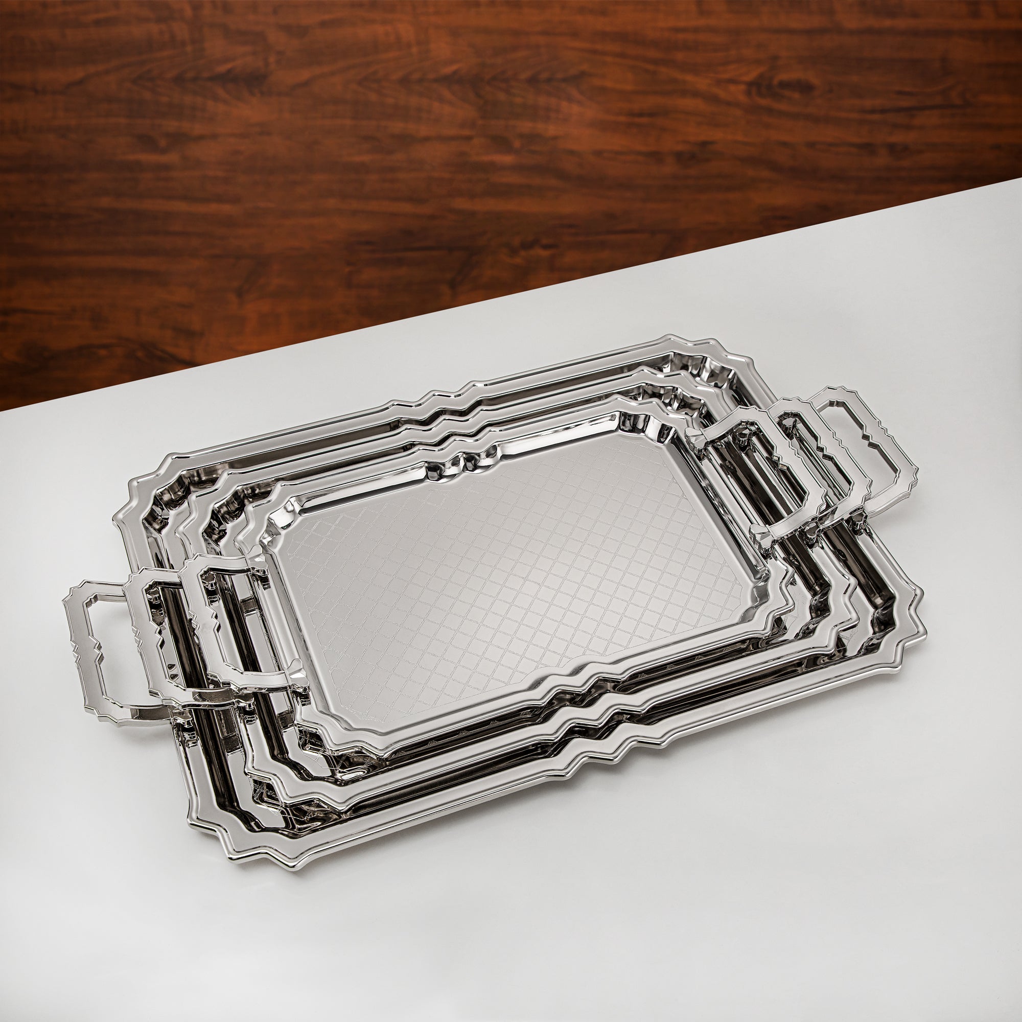 Almarjan 3 Pieces Serving Tray Set Silver - HT2411008