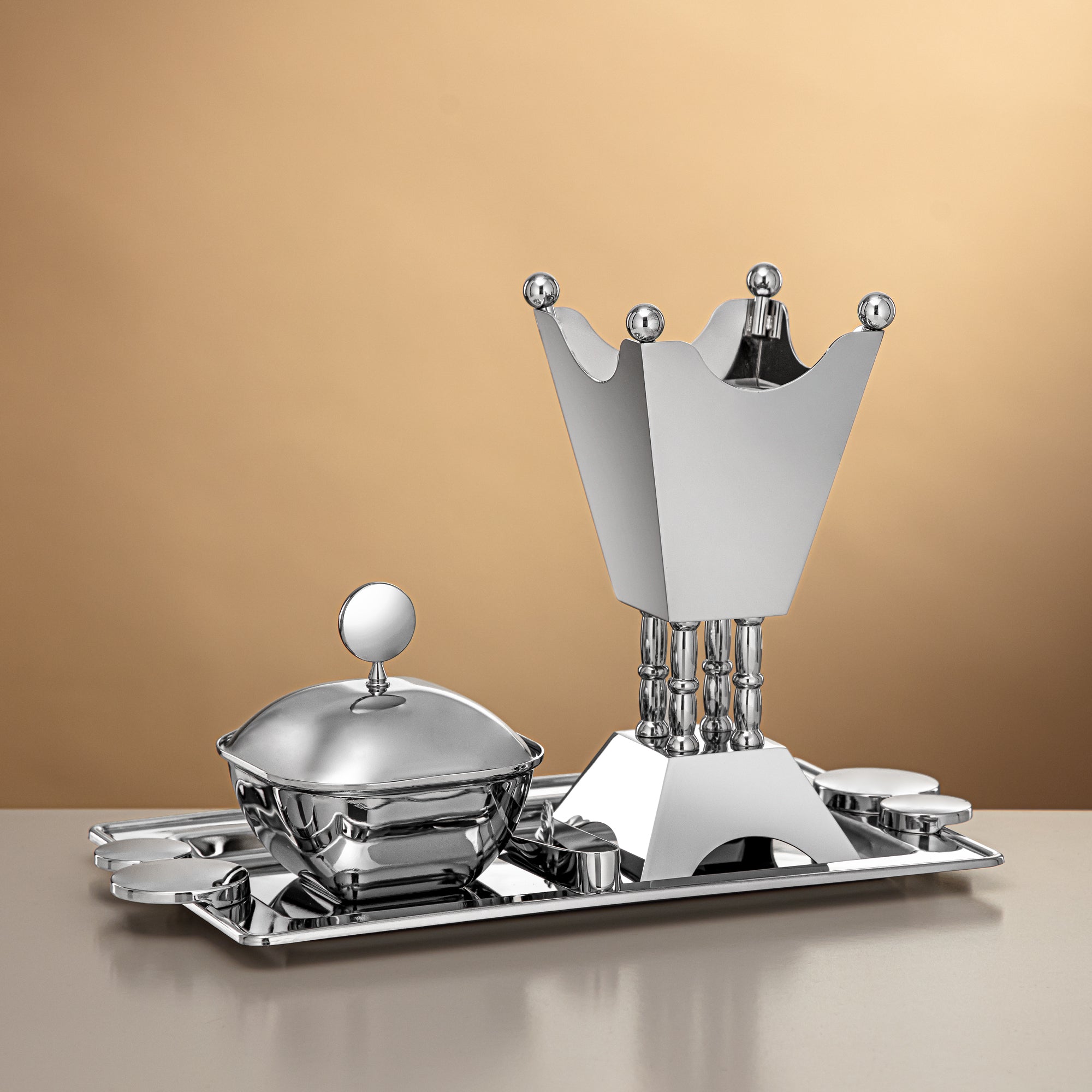 Almarjan 4 Pieces Incense Burner Set Shiny Silver - HT2506044